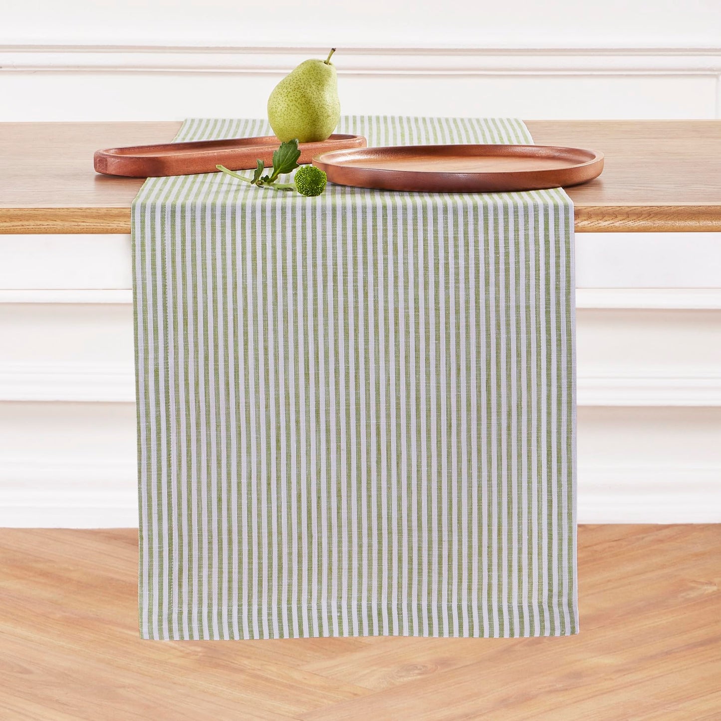 Solino Home 100% Pure Linen Table Runner Stripe Striped, Julia 14 x 72 in | Table Runners for dining, hallway and console tables; woven stripe, mitered corners; Muted Pastel Stripe; OEKO-TEX Certified BST326SOLH
