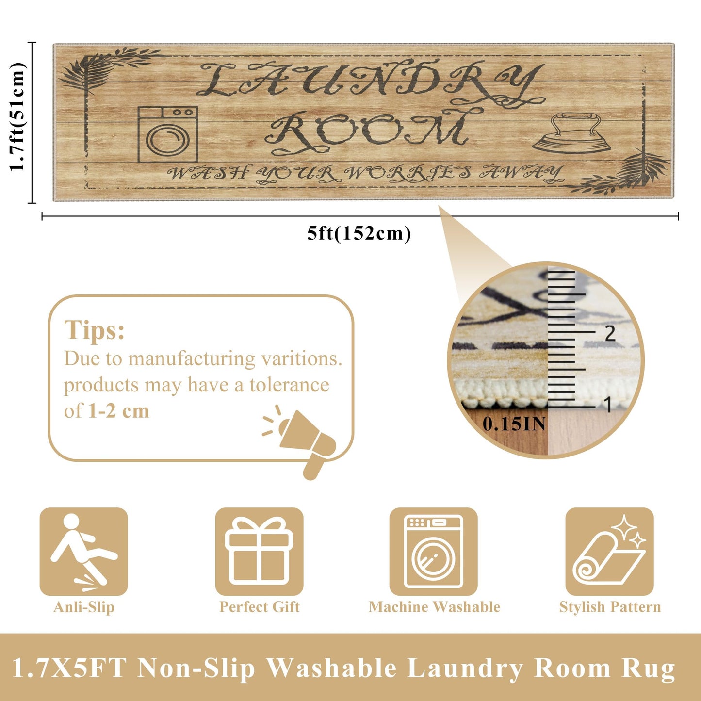 TOPRUUG 2x8 Kitchen Runner Rug: Non-Slip Kitchen Rugs Stain Resistant Kitchen Mats for Floor Low-Pile Carpet for Sink Soft Kitchen Runners Non Skid Washable 8 ft Mat Home Decor 2'x8' Beige BST202