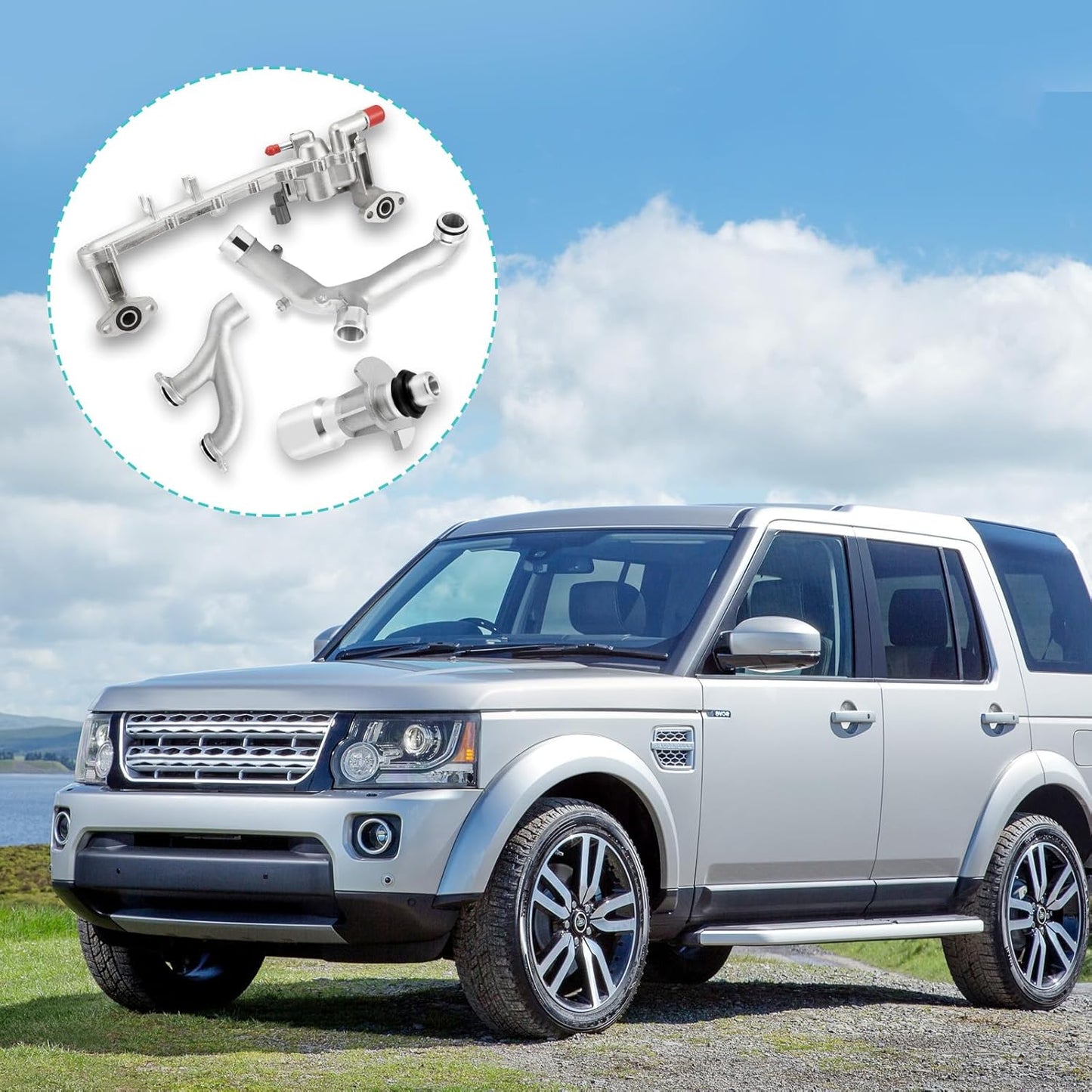AULINK (OEM Part) LR090630 Aluminum Water Pump Thermostat Top Crossover Hose (Only Fit 5.0L) For 2010-2020 Land Rover LR4,Range Rover,Range Rover Sport 5.0L V8 LR109402 LR122709 LR087559 LR077042