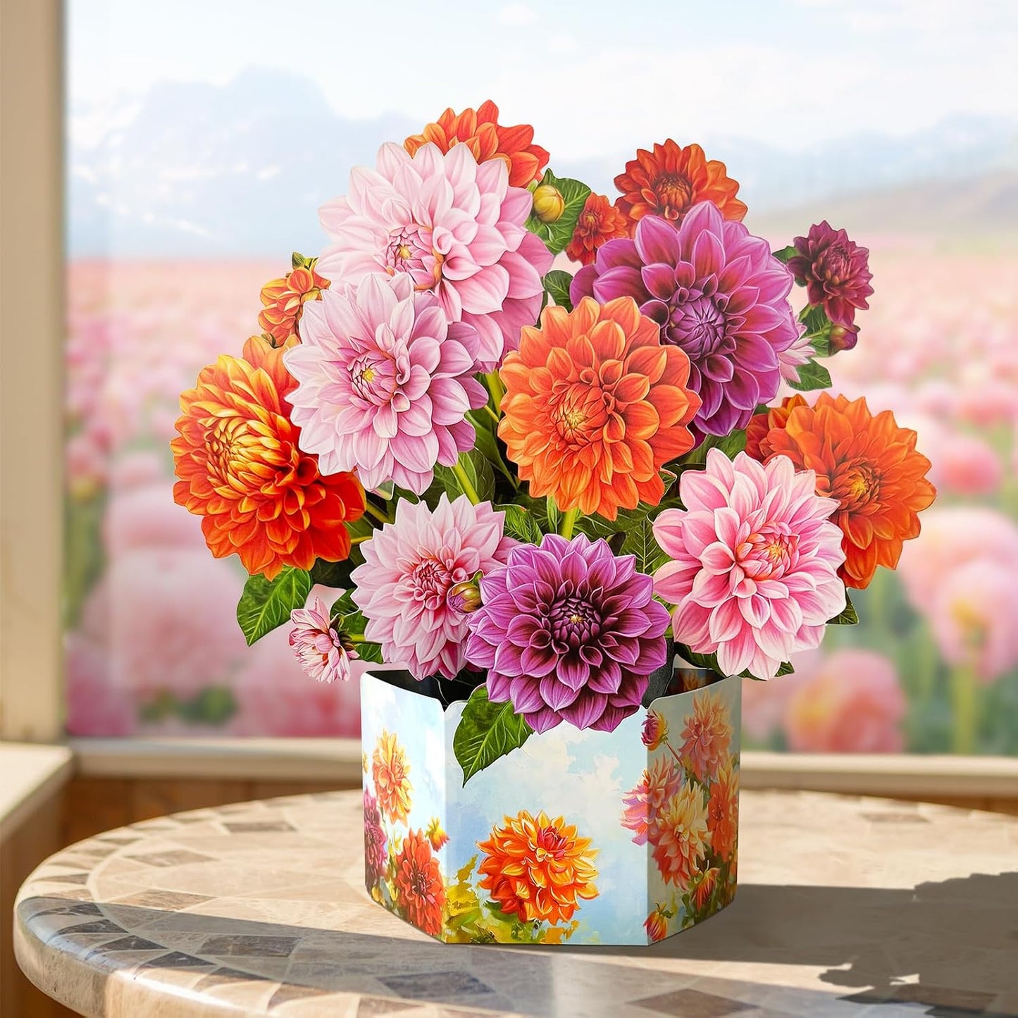Pop Up Greeting Cards, Dahlia Paper Flower Bouquets | Birthday,Mother's Day, Thank You, Get Well, Anniversary,Include Note Card & Envelope WN420