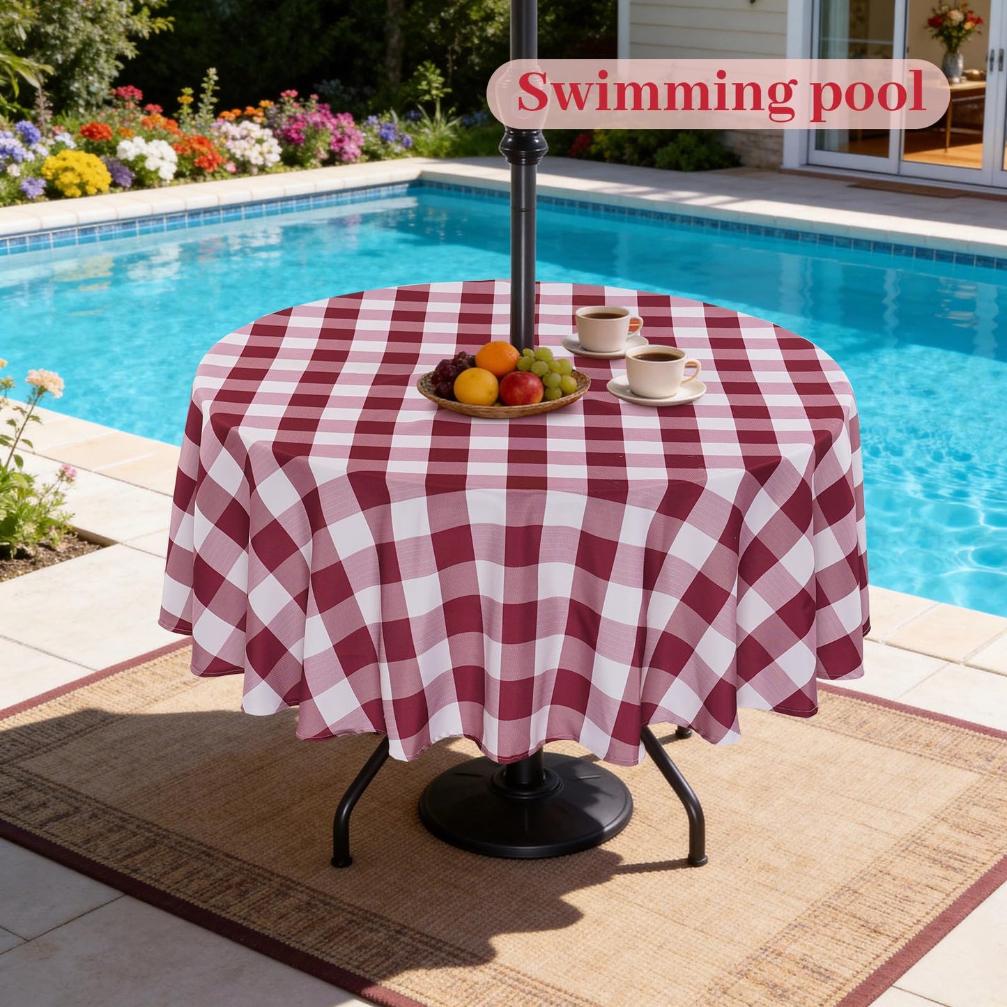 Eternal Beauty 52” Round Tablecloth Waterproof Outdoor Tablecloth with Umbrella Hole Zipper for Spring Summer Patio Picnic Tables (Tropical Palm Leaf) BST326H