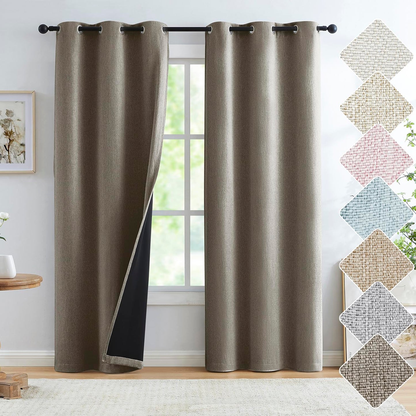 Grey Full Blackout Linen Curtains 84-inch-Long Thermal Insulated Noise Reducing Bedroom Drapes Rustic Farmhouse Triple Weave Window Treatment Set for Theatre, Nursery, 40"x84"x2, Grey BST202