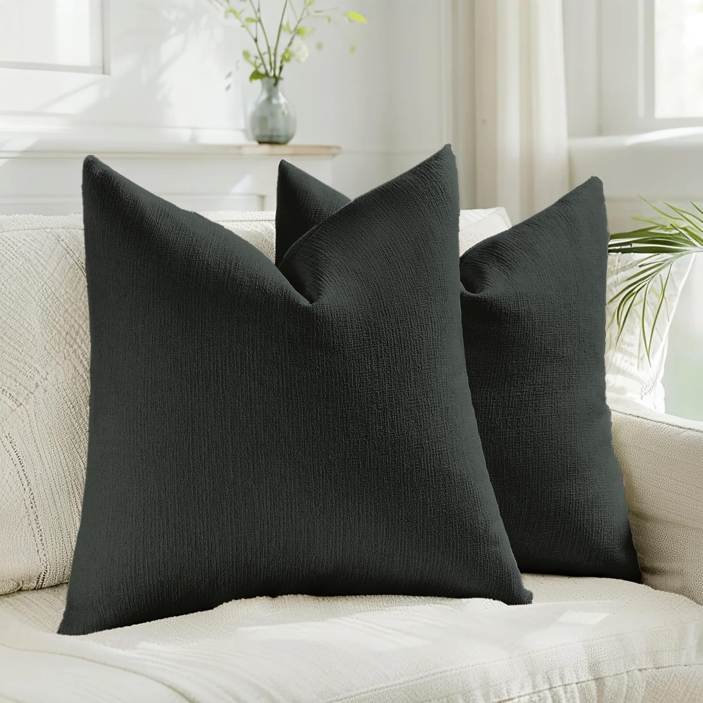HAUSSY Pack of 2 Faux Linen Pillow Covers 26x26 Inch, Decorative Throw Pillows Soft Boho Neutral Cushion Covers Home Decor Modern Pillowcase for Couch Living Room Sofa Bed, Natural Linen (Covers Only) BST220