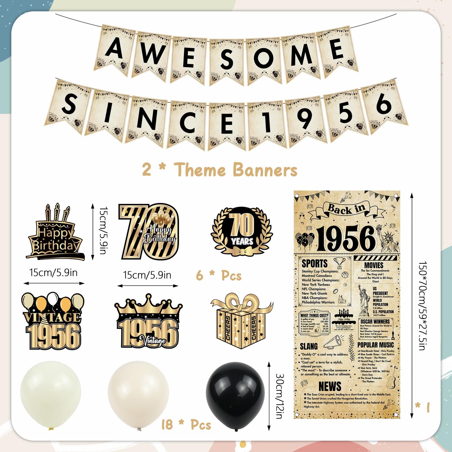 Happy 40th Birthday Decorations Men - 27 Pcs Retro Newspaper Theme Awesome Since 1986 Letter Banners Hanging Swirls Backdrop Latex Balloons for Men Women 40 Years Old Birthday Party Decor Supplies BST326L