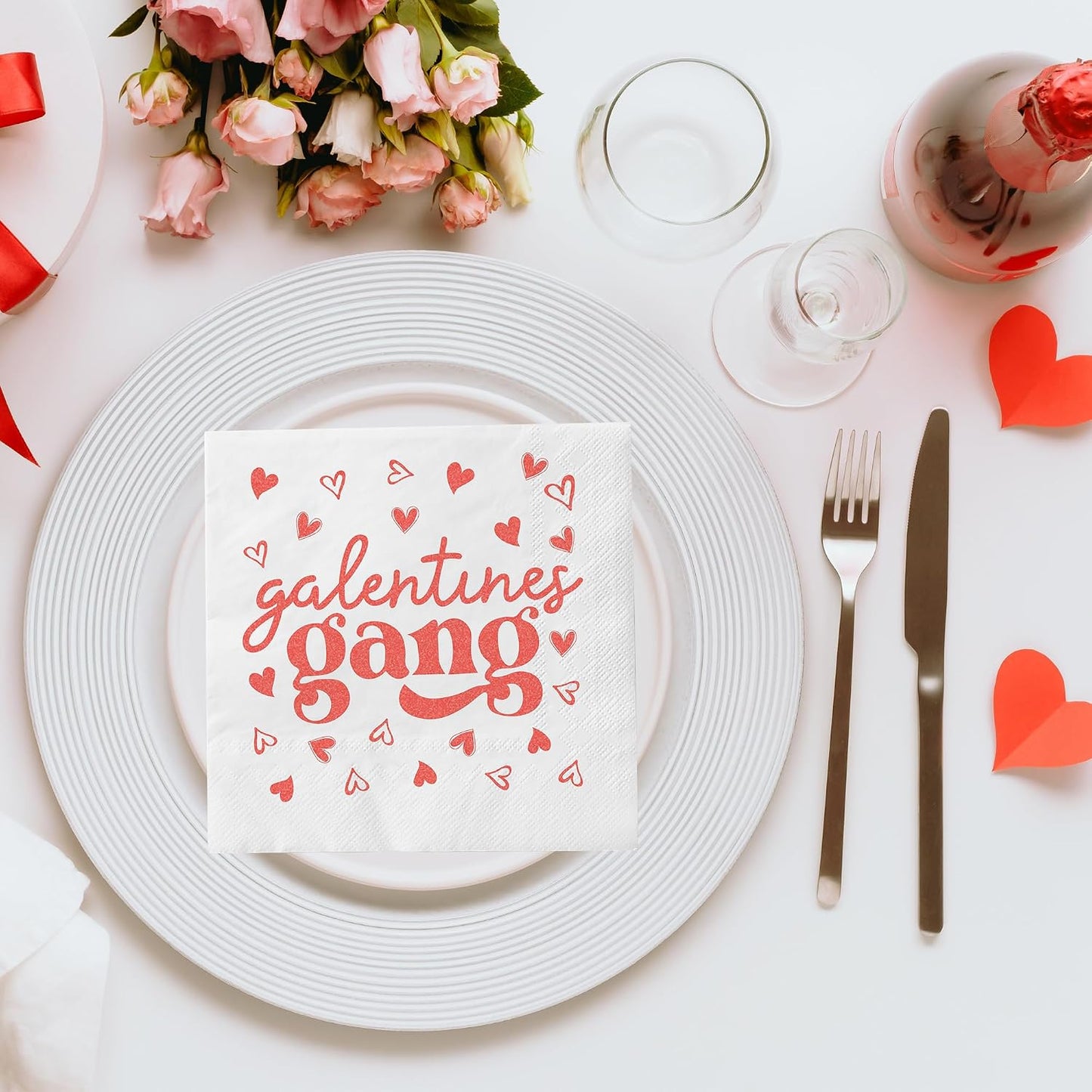 60Pcs Galentines Day Paper Napkins,Pink Heart Galentine's Gang Napkins for Girl Ladies Valentine‘s Day Party Supplies (Galentines Day) BST326L