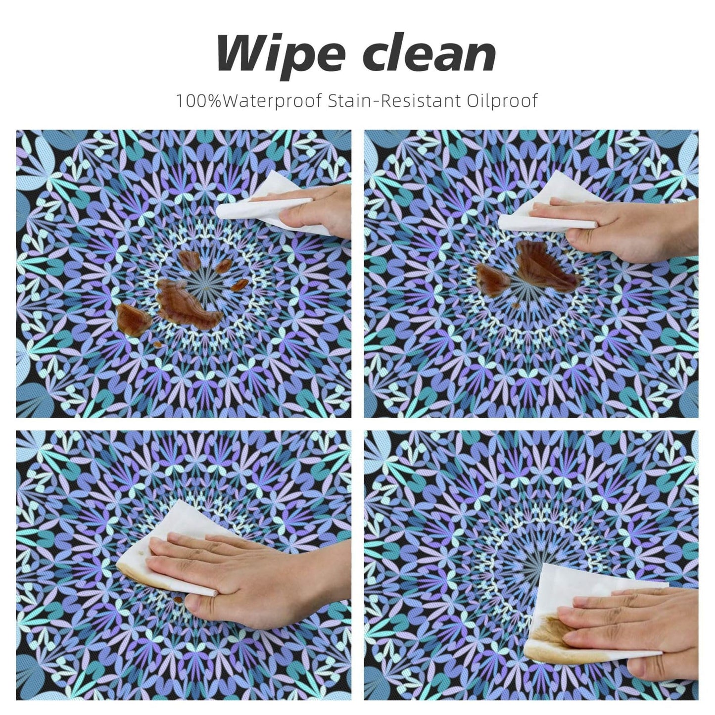 Blue Petal Mandala Pattern Tablecloth with Elastic Edge, Round Table Cover Washable Reusable Bohemian Table Cloths for Kitchen Dining Party, Medium (Fits 45-50 in) BST202