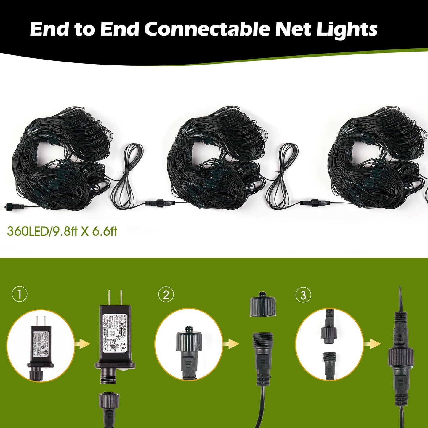 BlcTec Christmas Lights Outdoor 360 LED 9.8ft x 6.6ft Christmas Net Lights with 8 Modes RD12