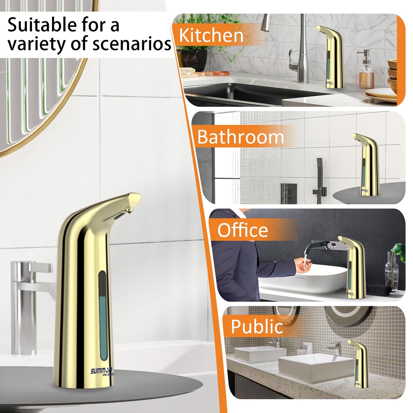 Automatic Soap Dispenser Touchless,400ML Hand & Dish Countertop Electric Liquid Dispenser with Sensor,Modern 4 Gear Adjustable Black Waterproof Battery Operated Kitchen Auto Soap Pump WN420