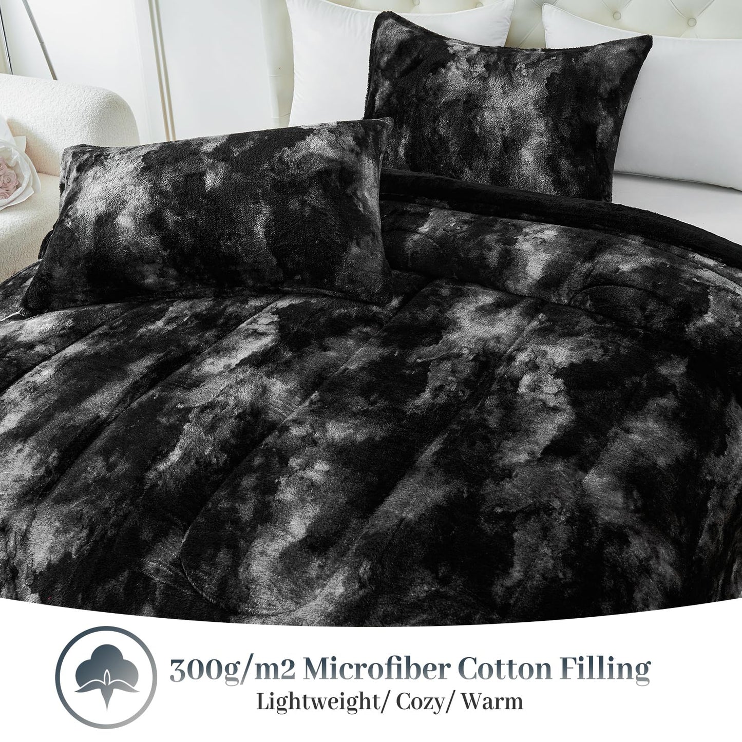 YIYEA Fluffy Queen Size Comforter Set, Luxury Faux Fur Comforter, Ultra Soft Plush Fuzzy Velvet Bedding Comforter Sets for Fall Winter, Cozy Warmth, No Shedding, 3PC, Queen, Light Grey BST326H