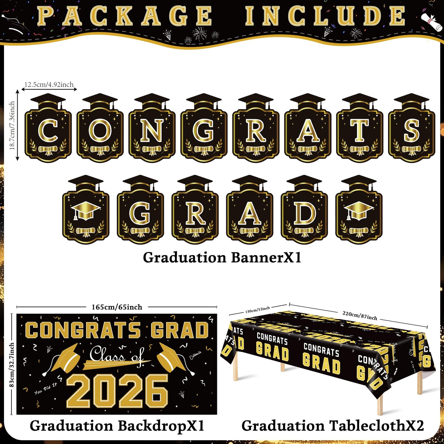 Graduation Decorations 2026 2027 - Red Congrats Grad Banner Backdrop Tablecloth Set - Graduation Decorations Class of 2026 | Graduation Party Favors Supplies WN420