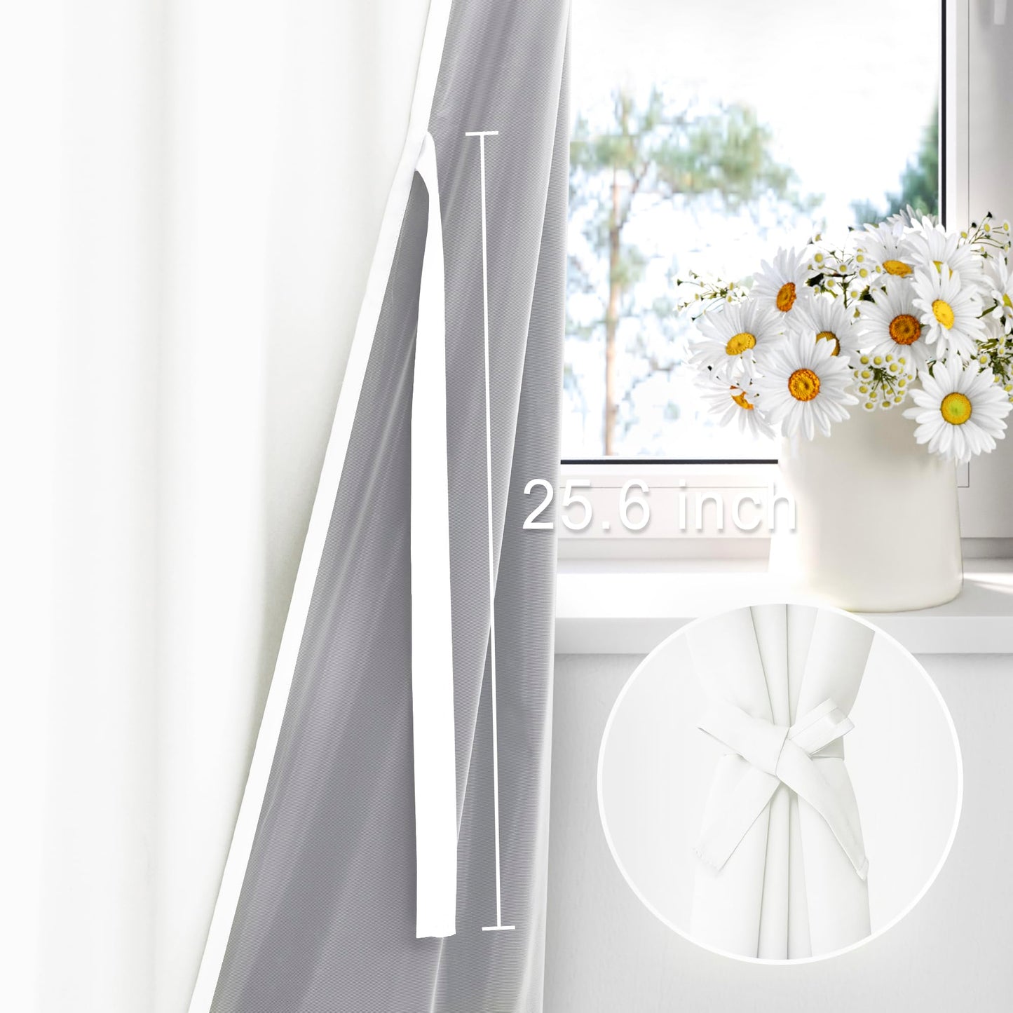 XWZO White Blackout Curtains with Tiebacks - Rod Pocket & Back Tab Heat and Full Light Blocking Window Panels for Bedroom/Nursery, 84 Inches Long Thermal Insulated Draperies, W42 x L84, Set of 2 BST326H
