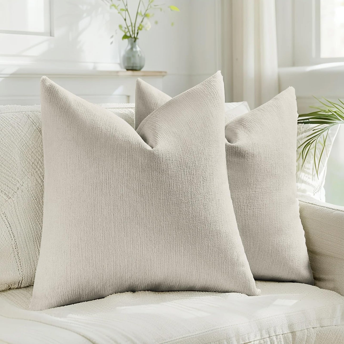 HAUSSY Pack of 2 Faux Linen Pillow Covers 26x26 Inch, Decorative Throw Pillows Soft Boho Neutral Cushion Covers Home Decor Modern Pillowcase for Couch Living Room Sofa Bed, Natural Linen (Covers Only) BST220