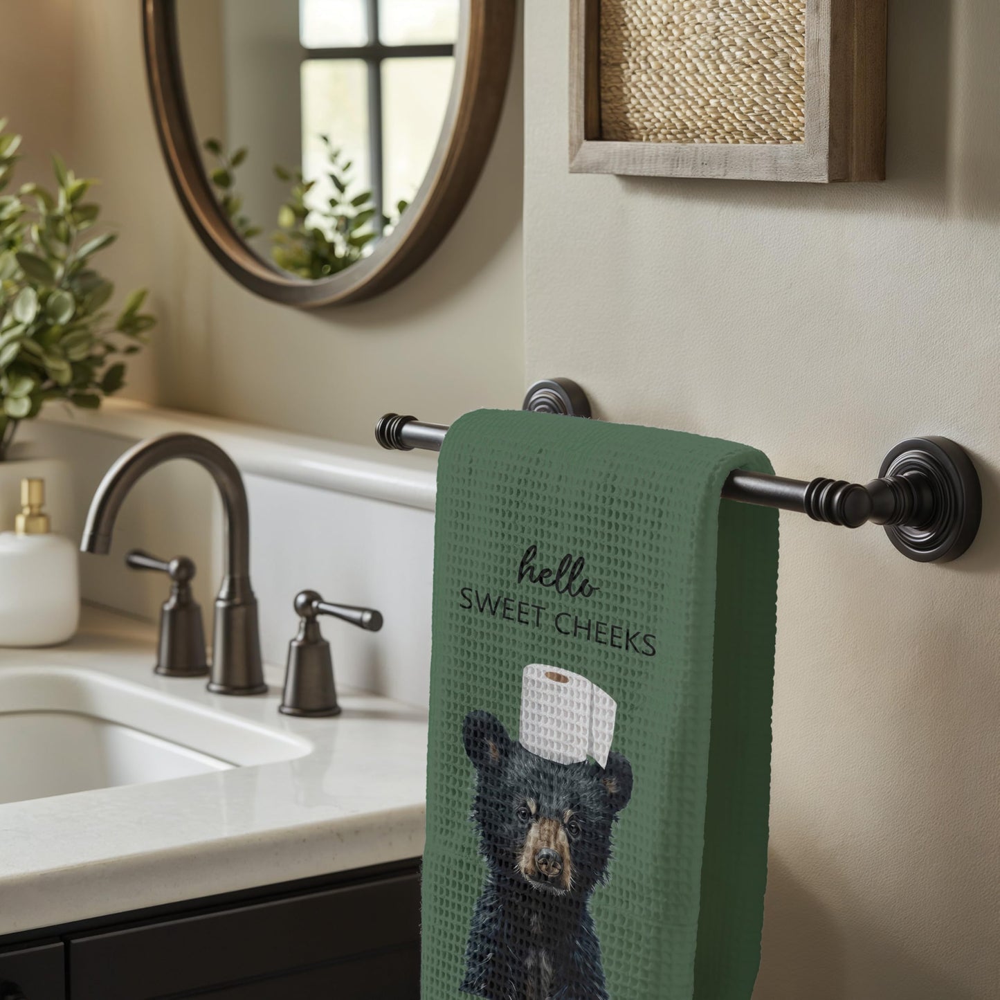 Funny Bear Bathroom Hand Towels Set of 2, Hello Sweet Bear Bathroom Decor, Funny Wild Animal Hand Towels for Washroom Restroom Decor, 16x24 Inch BST326L