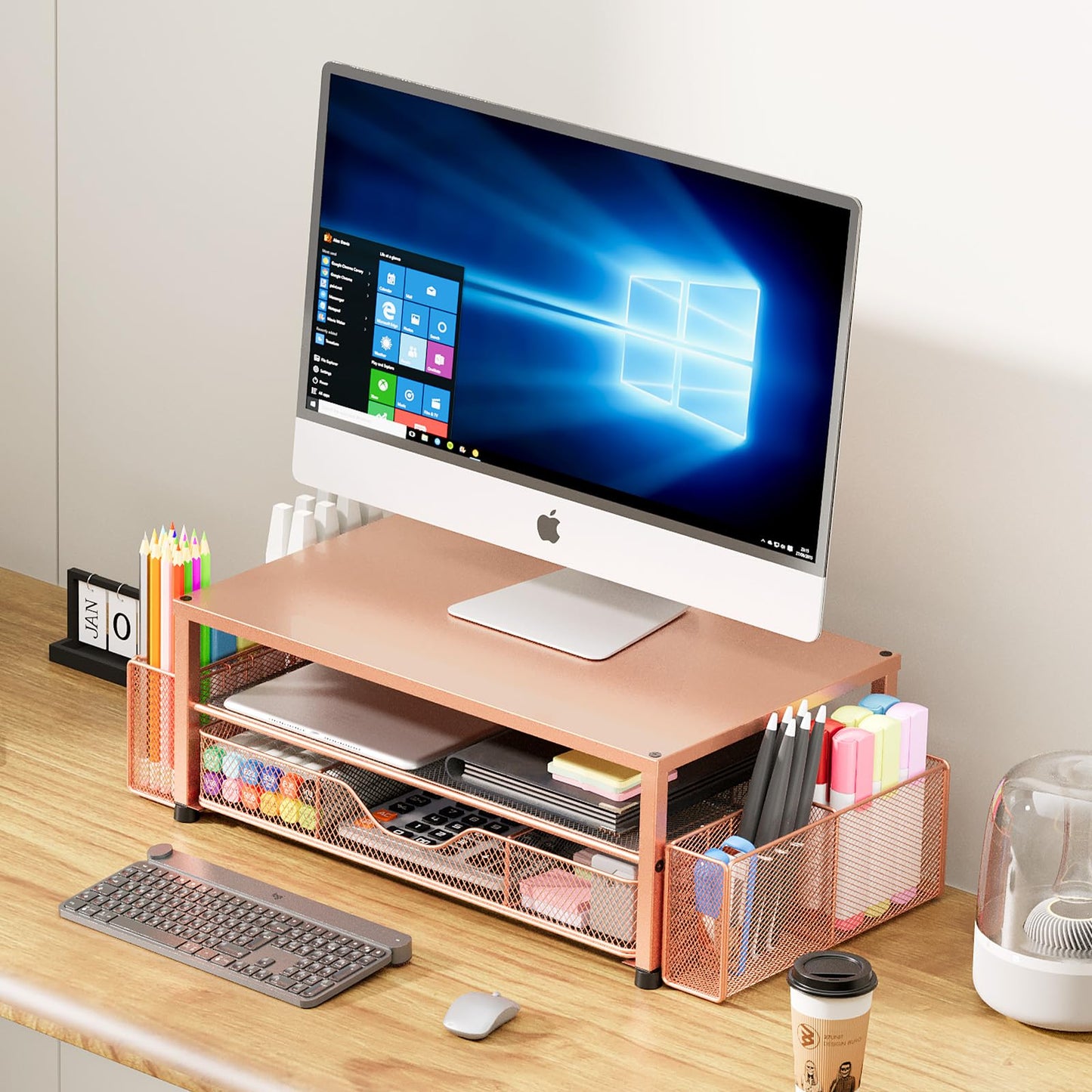 OPNICE Desk Organizers and Accessories, 2-Tier Computer Monitor Stand Riser N29