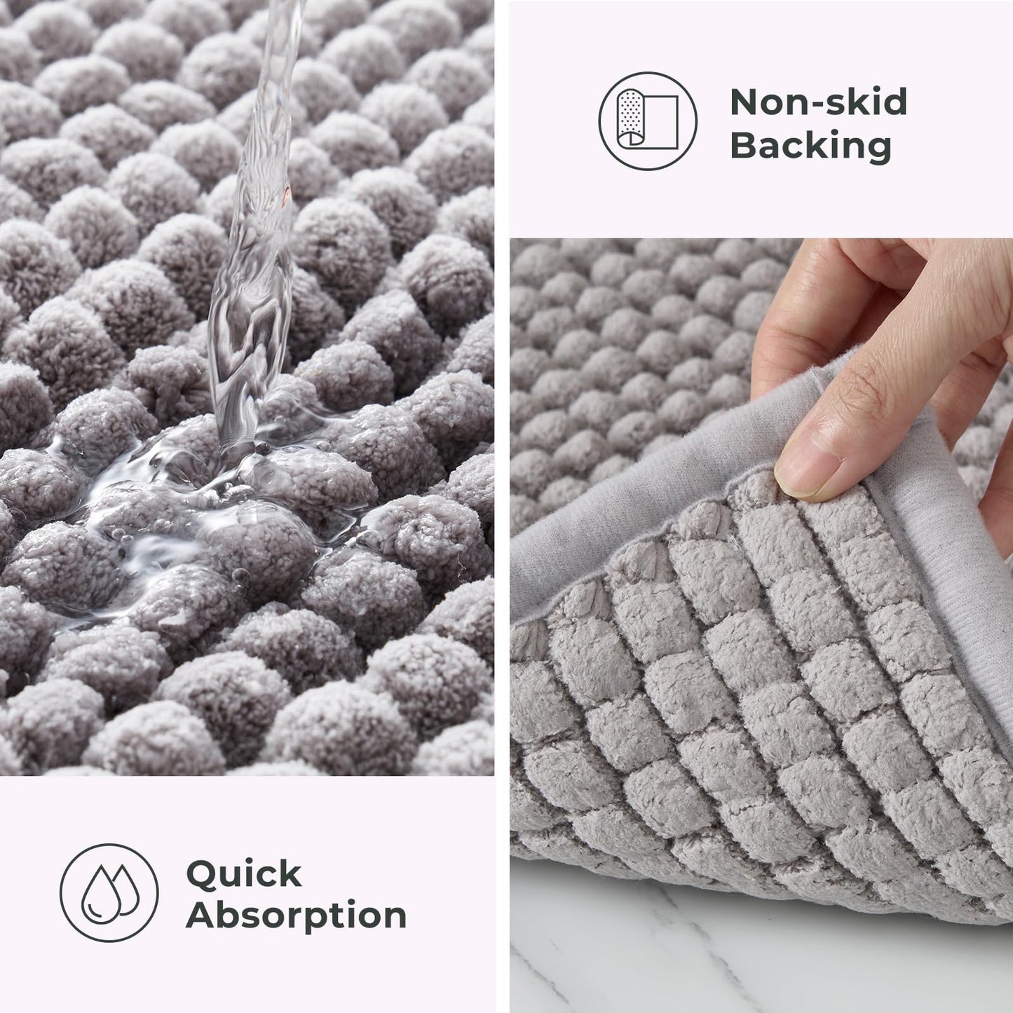 FRESHMINT Thick Chunky Chenille Bathroom Rug, Black, 20"x32" | Non-Slip Backing, Water Absorbent Surface, Machine Washable Care, Cushioned Comfort, Bathroom Floor Use BST220