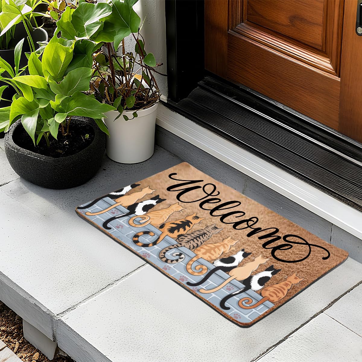Funny Cat Door Mat 18x30 Inch, Faux Coco Coir Doormat with Non-Slip PVC Backing, Cats Printed Welcome Mat for Outdoor Indoor Entryway Porch Home Kitchen Patio, Cat Lover Gifts for Women Mom BST202
