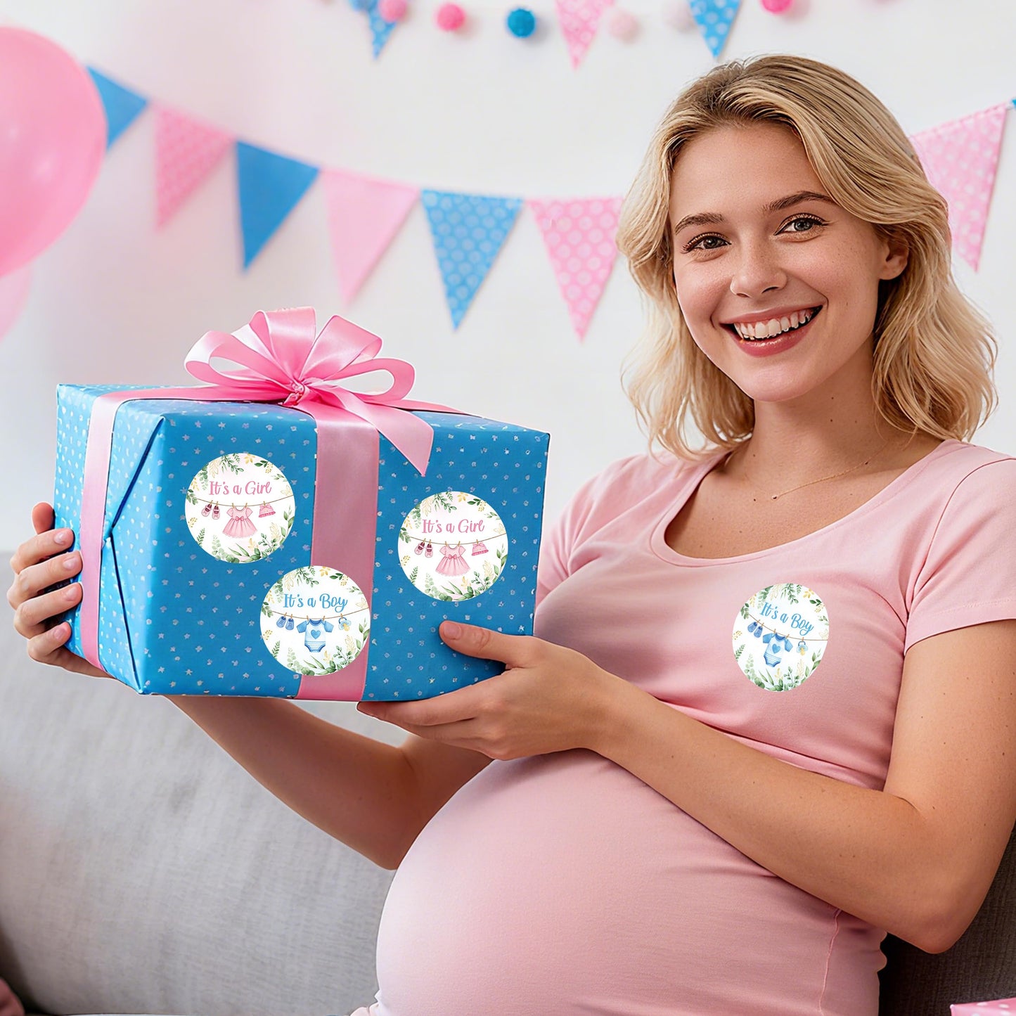 Ice Cream Gender Reveal Stickers - 500Pcs Labels for Baby Shower | 2 Inch, Team Boys or Girls, Pink or Blue Roll Decals, What's the Scoop Gender Reveal Party Decor Voting Game Idea Goodie Bags BST202