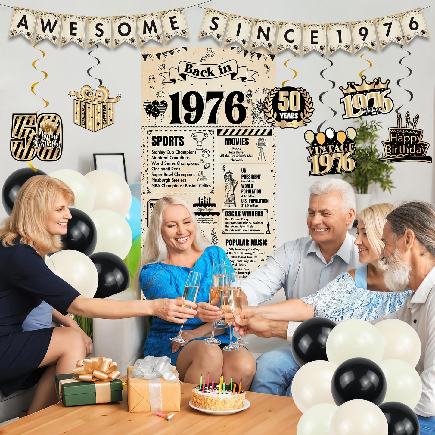 Happy 40th Birthday Decorations Men - 27 Pcs Retro Newspaper Theme Awesome Since 1986 Letter Banners Hanging Swirls Backdrop Latex Balloons for Men Women 40 Years Old Birthday Party Decor Supplies BST326L
