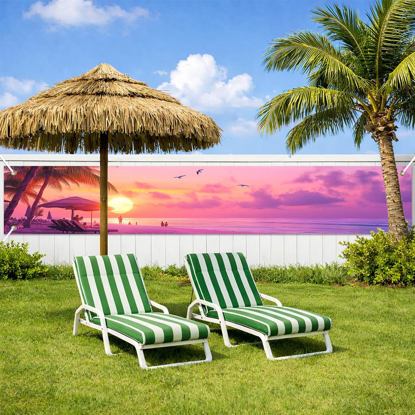 BlissYard Hello Summer Banner 118 x 20 Inch Pool Party Decorations Beach Surfboard Watermelon Tropical Fence Sign Hawaiian Luau Outdoor Backyard Wall Decor BST220