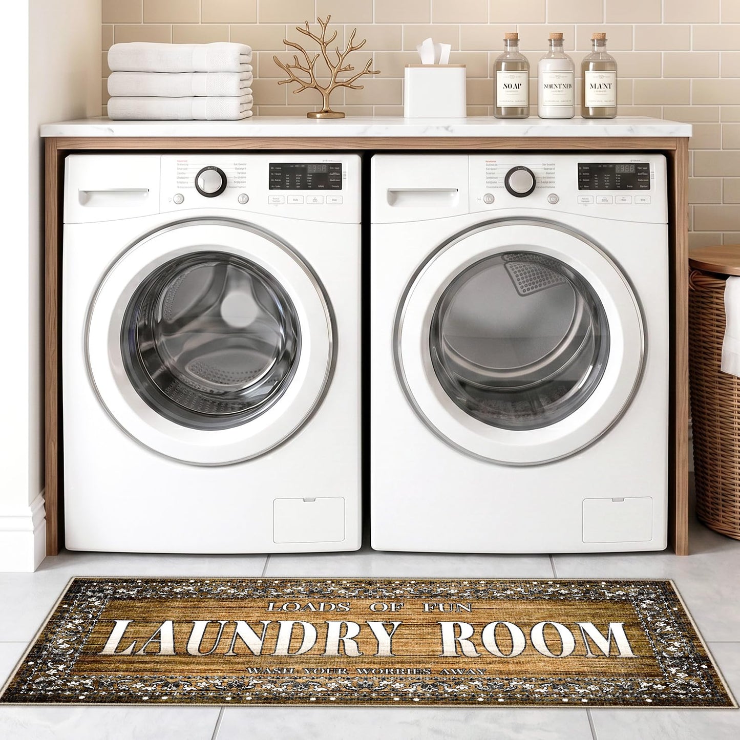 TOPRUUG 2x8 Kitchen Runner Rug: Non-Slip Kitchen Rugs Stain Resistant Kitchen Mats for Floor Low-Pile Carpet for Sink Soft Kitchen Runners Non Skid Washable 8 ft Mat Home Decor 2'x8' Beige BST202