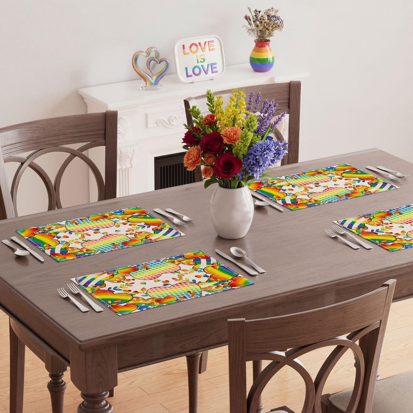 XCHI Love Heart Rainbow LGBTQ Pride Day Table Runner Inclusion Gay Equality Table Decoration for Party Home Kitchen Dining Holiday Decor 13x72 Inch BST326L