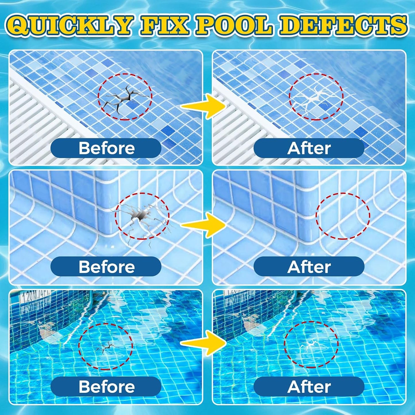 Pool Putty, 2 Part High Strength Epoxy Putty for Underwater or Above Fast Repair Leaks, Cracks, Filling, Pool Putty for Leaks Underwater, Tile, Fiberglass, Concrete, Cement and Other Surfaces BST220
