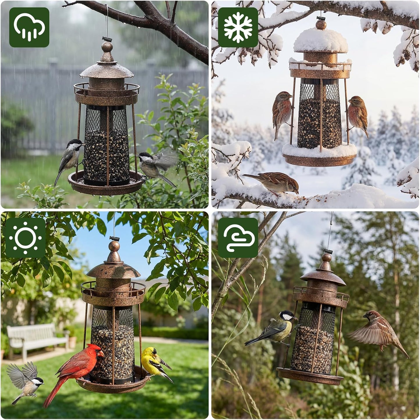 Lavezee Bird Feeder for Outdoors, Large Capacity Hanging Bird Feeders for Outside Wild Birds Hummingbird Parrot, Bronze WN420