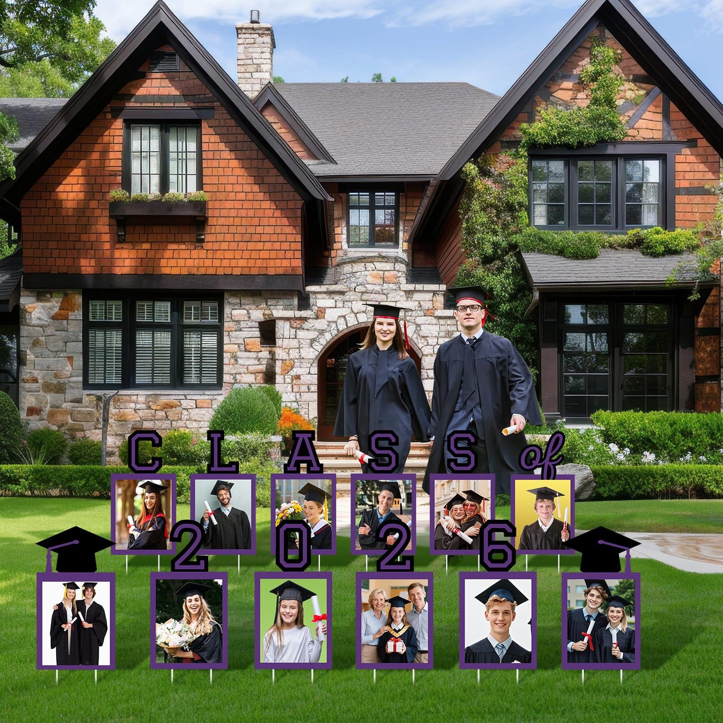 12 Pcs Graduation Photo Yard Sign Decorations 2026, K-12 Grade Graduation School Picture Frame Lawn Sign with Stakes for Kindergarten Middle High School Class of 2026 Grad Party Decorations, Red WN420