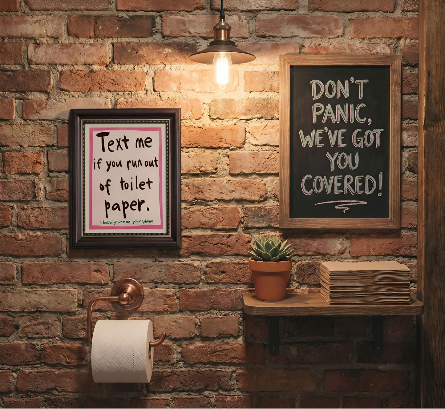 Dark Brown Framed Text Meif You Runoutof Toiletpaper Wall Art 9x11in | Pink Humor Bathroom Wall Decor Picture Funny Bathroom Quotes Poster for Toilets And Restrooms Decoration BST326H