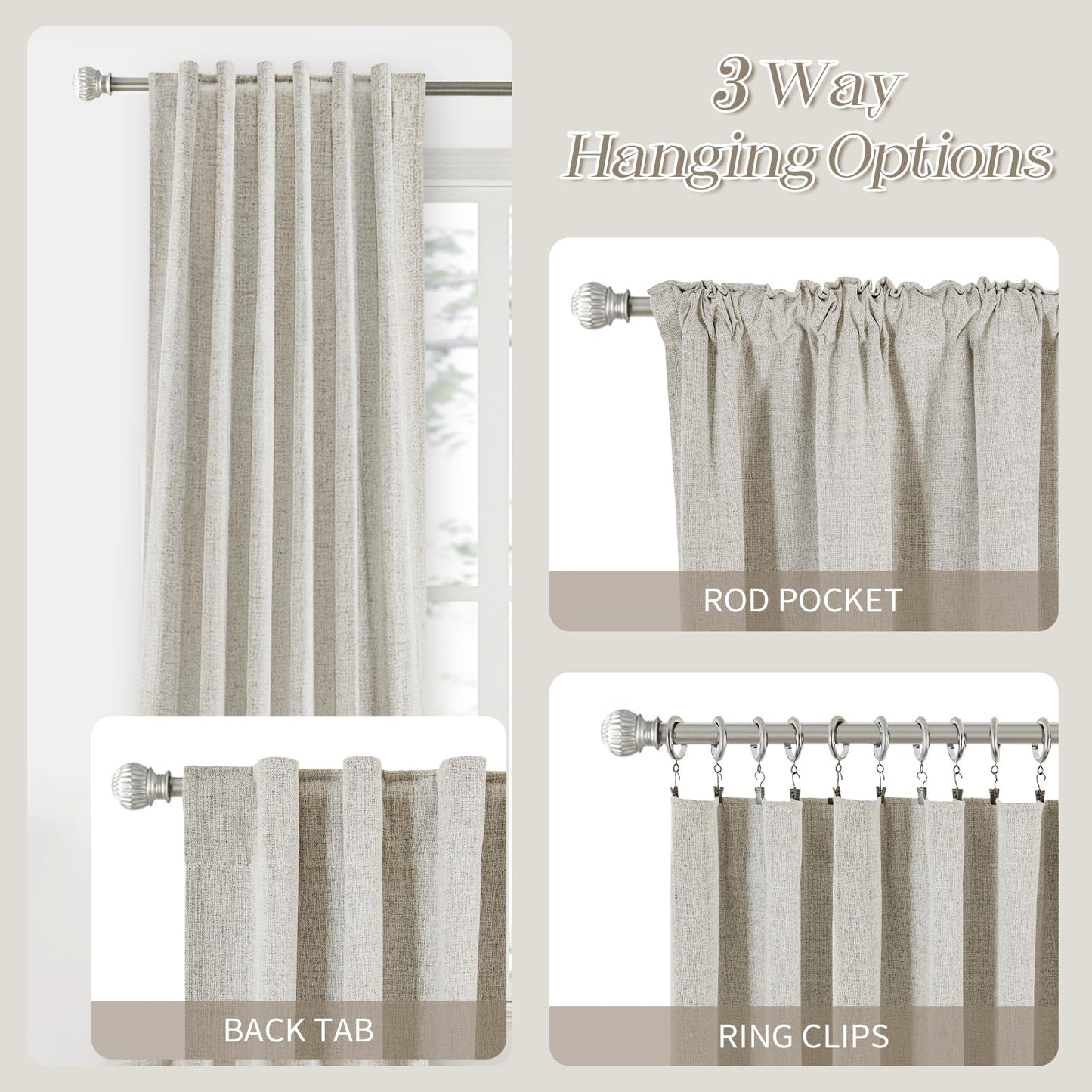 PANGSINNE Short Curtains for Windows Bathroom, 100% Blackout Linen Boho Back Tab Pleated Cafe Curtains for Kitchen Bedroom, 54 Inch Length 2 Panels Set, Dusty Blue BST326H