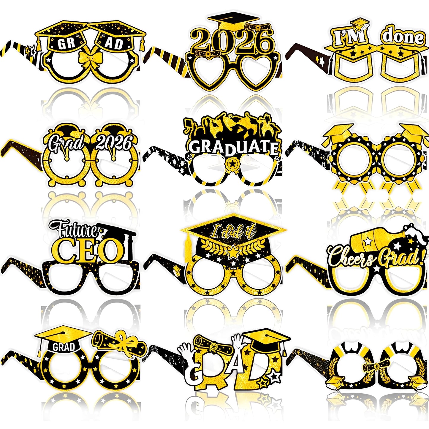 2026 Graduation Party Decorations Glasses, 12 Pcs Class of 2026 Grad Party Eyeglasses Photo Props, Graduation Photo Booth Props for Women Men College Graduation Favors Supplies (Blue) BST326L