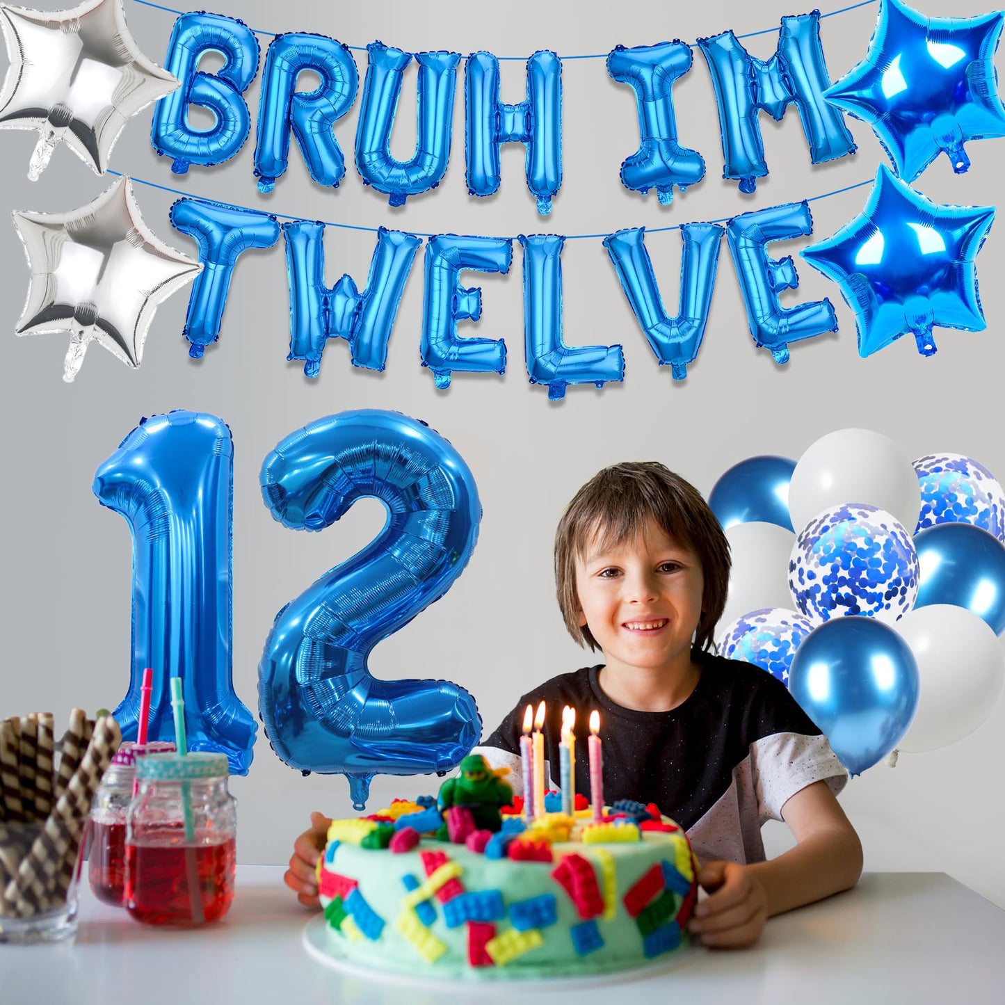 9th Birthday Decoration Balloon Banner - 33 Pcs Blue Bruh Im Nine Letter Banners Number 9 Star Foil Latex Balloons for Boys And Girls Happy Birthday Celebration Party Decor Supplies BST326L