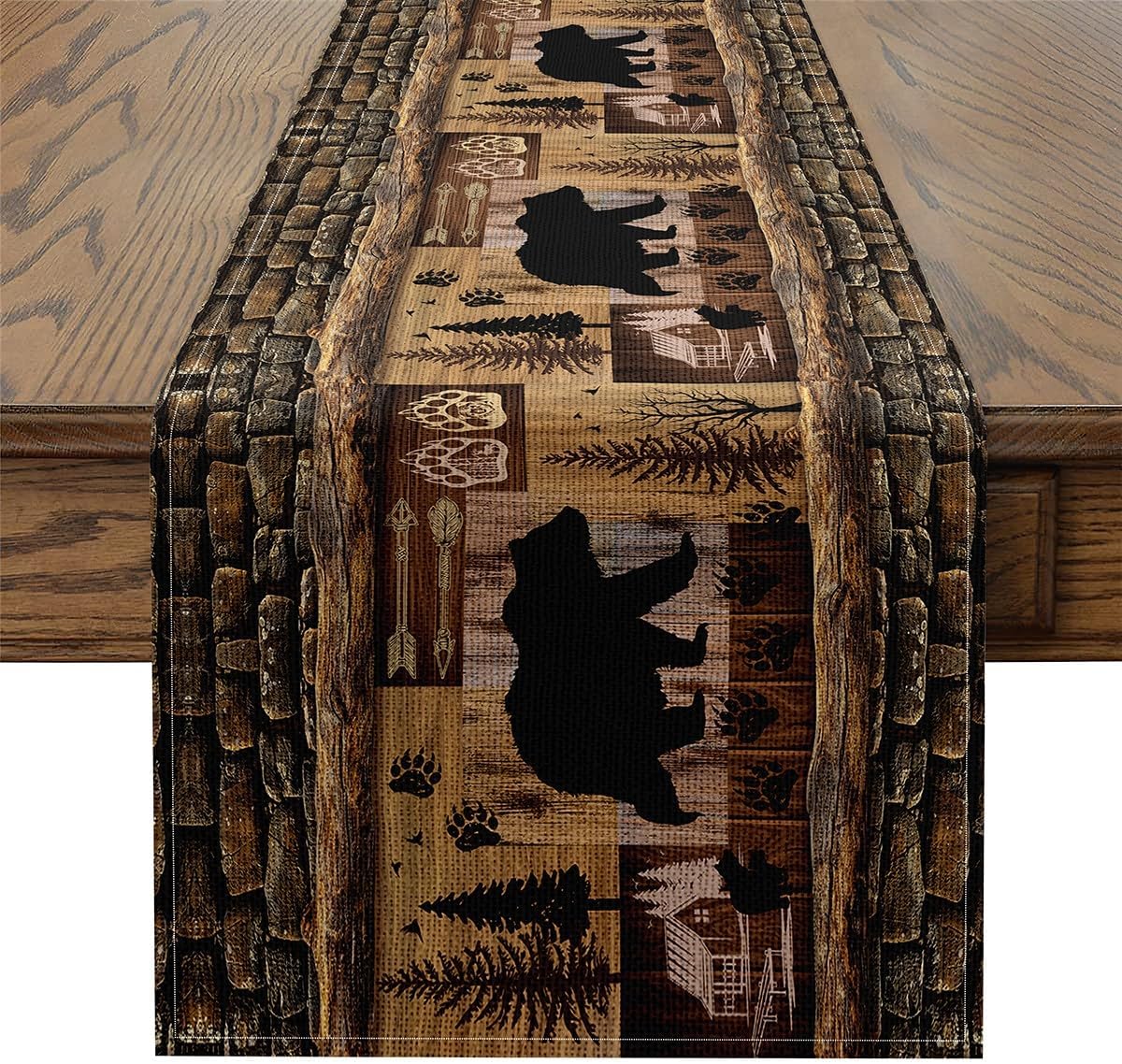Cute Bear Seasonal 13" x 60" ,Rustic Bear Table Runner for Kids Ultra Soft Rustic Cabin Country Home Decor for Living Room Dresser Scarfs Dresser Runners ,Paw Wildlife Bear Room Decor BST326H