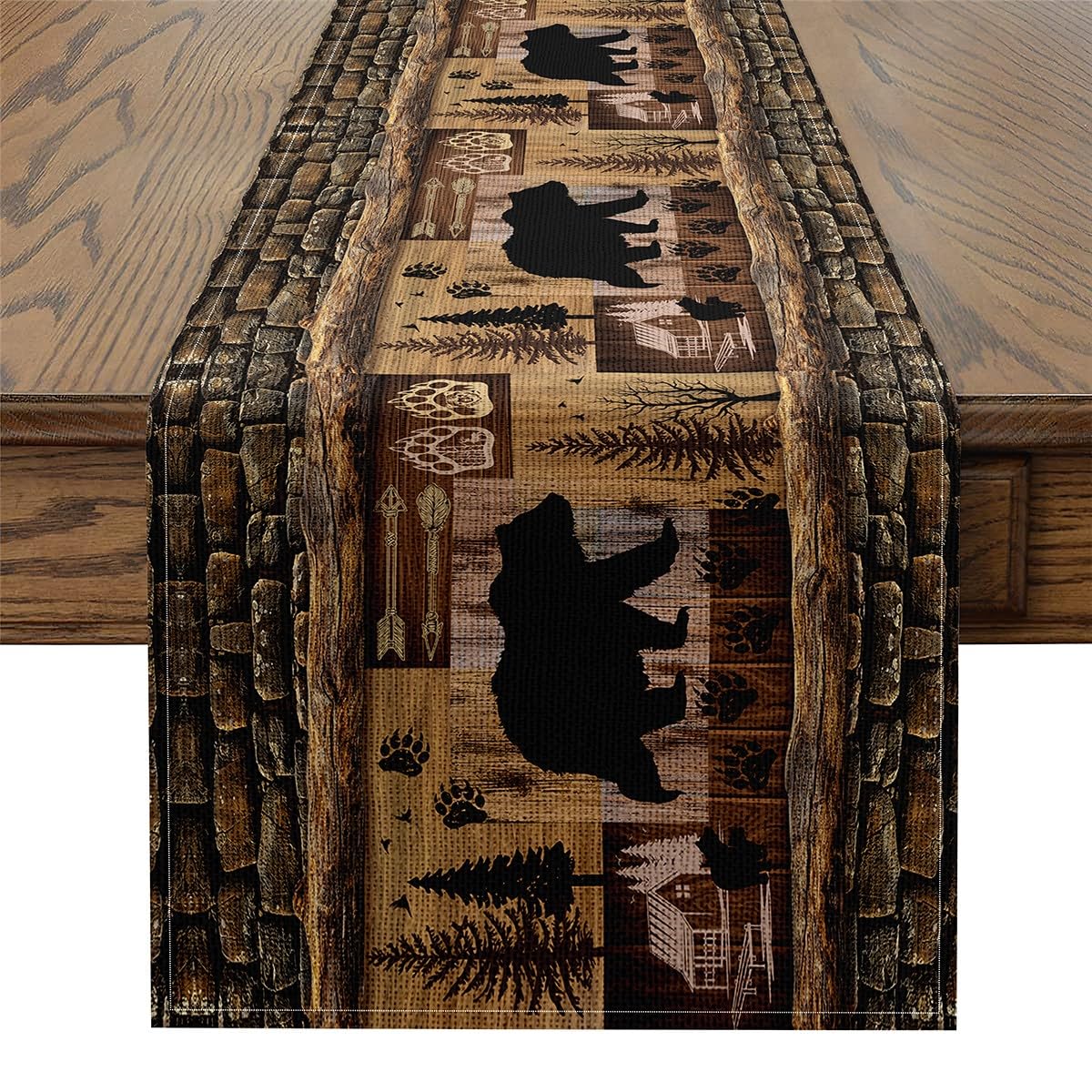 Cute Bear Seasonal 13" x 60" ,Rustic Bear Table Runner for Kids Ultra Soft Rustic Cabin Country Home Decor for Living Room Dresser Scarfs Dresser Runners ,Paw Wildlife Bear Room Decor BST326H