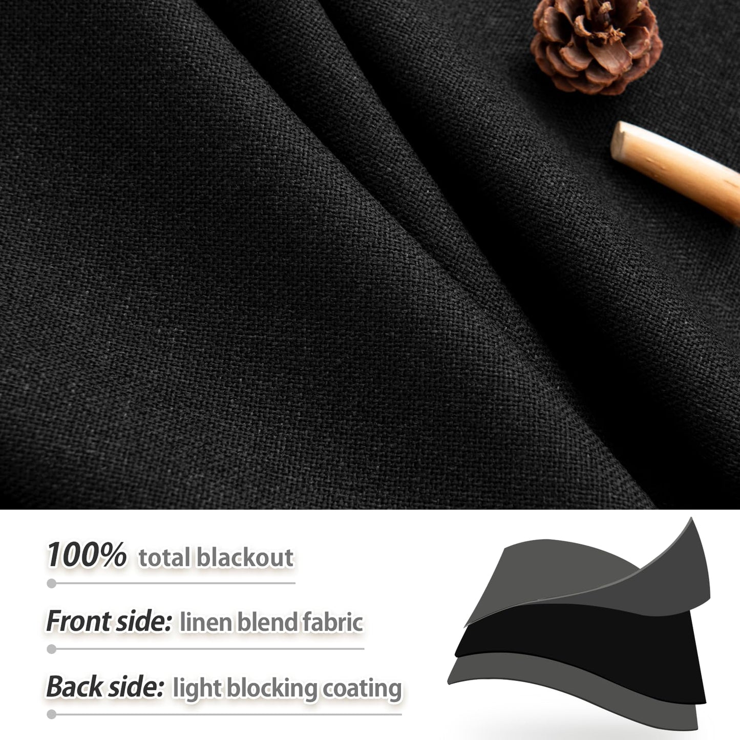 PANGSINNE Short Curtains for Windows Bathroom, 100% Blackout Linen Boho Back Tab Pleated Cafe Curtains for Kitchen Bedroom, 54 Inch Length 2 Panels Set, Dusty Blue BST326H