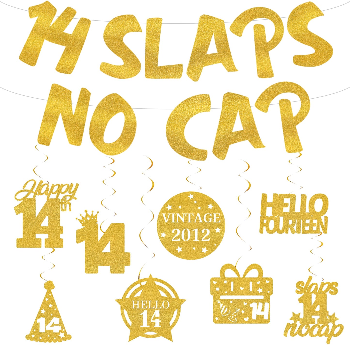 18th Birthday Decorations Banner for Boys - Pre-strung Gold Glitter 18 Slaps No Cap Banner Hanging Swirls, Funny Gen Z Slang 18 Year Old Party Supplies BST220