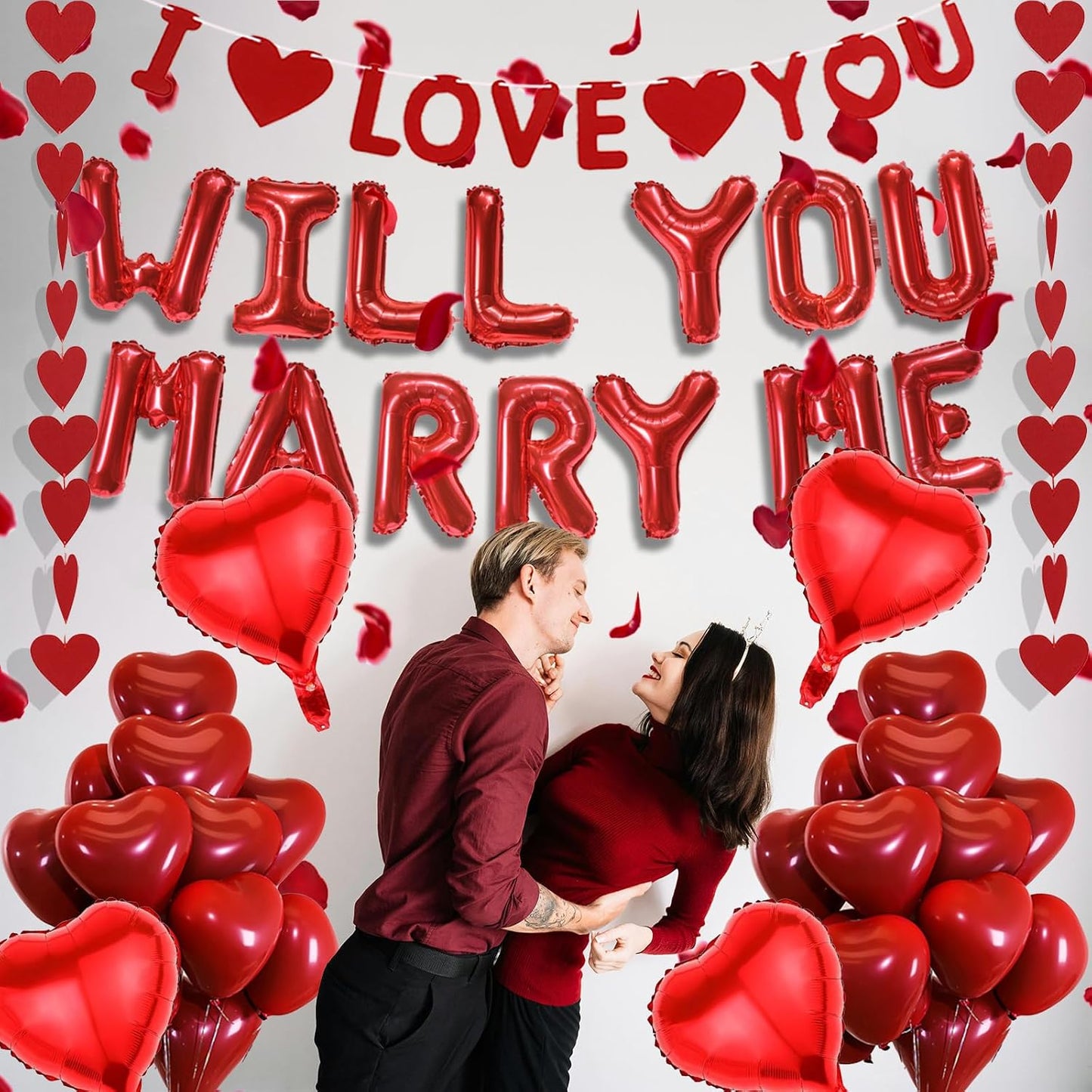 Will You Marry Me Decorations - 500+ Pcs Red Letter Balloons Banner Garlands Heart Rose Petals Party Decoration Set for Romantic Engagement Surprise Anniversary Proposal Valentines Day Supplies BST326L