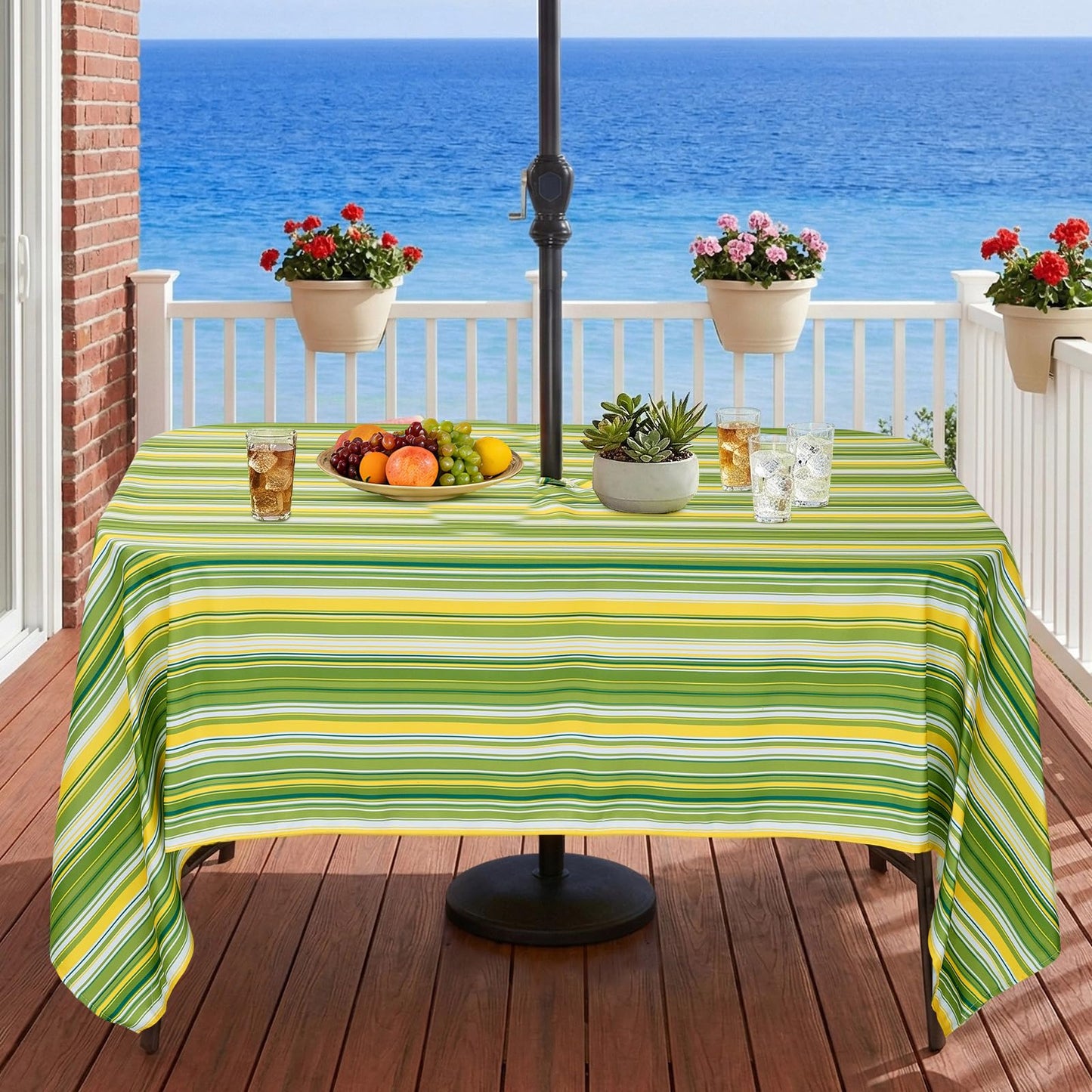 Eternal Beauty 52” Round Tablecloth Waterproof Outdoor Tablecloth with Umbrella Hole Zipper for Spring Summer Patio Picnic Tables (Tropical Palm Leaf) BST326H