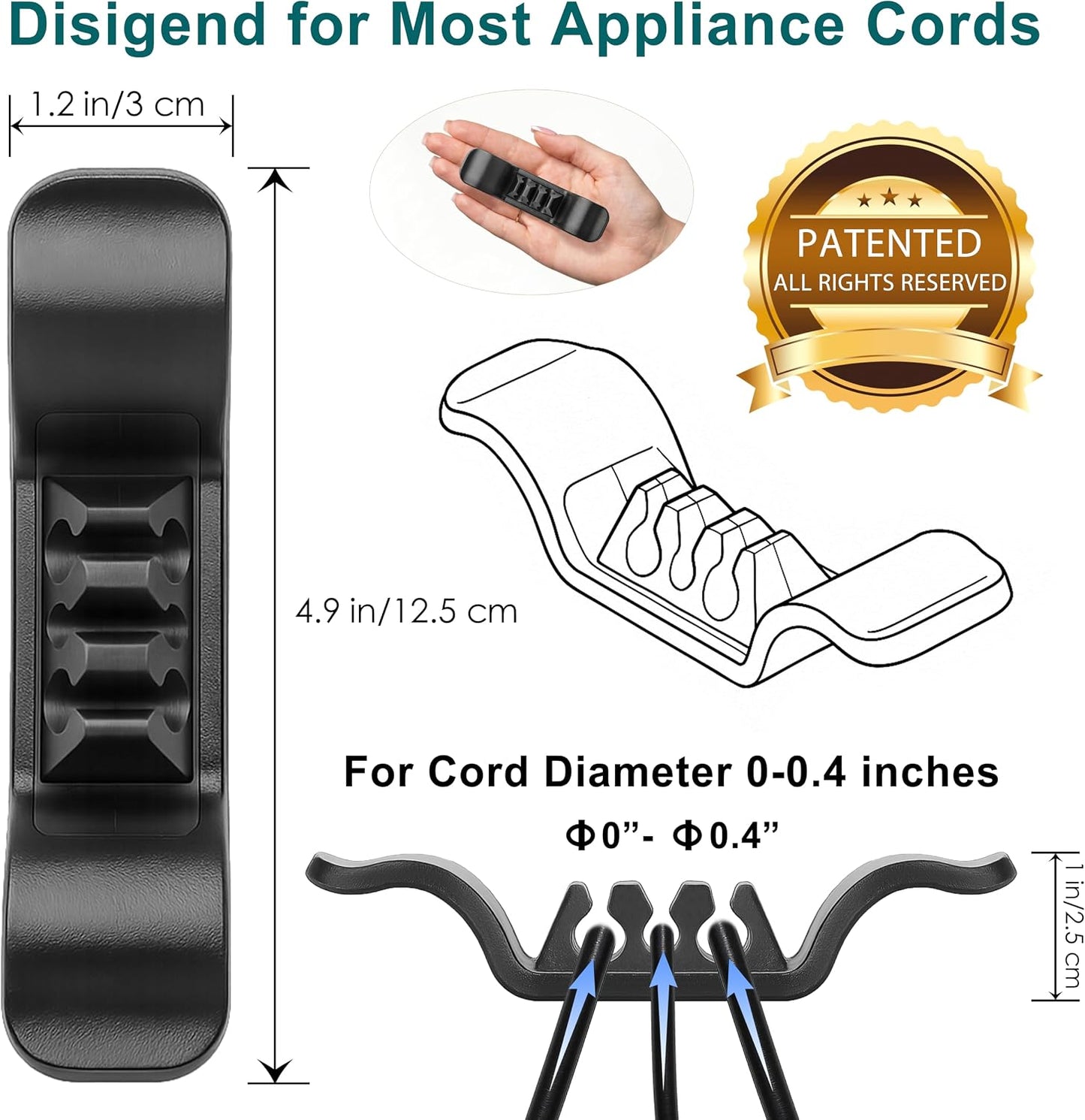 Cord Organizer for Appliance Stick On- Kitchen Appliances Cord Winder, Convenient Cord Wrapper for Mixer, Air Fryers, Juicers, Coffee Machines, Blender, Air Fryers, Black 6Packs WN420