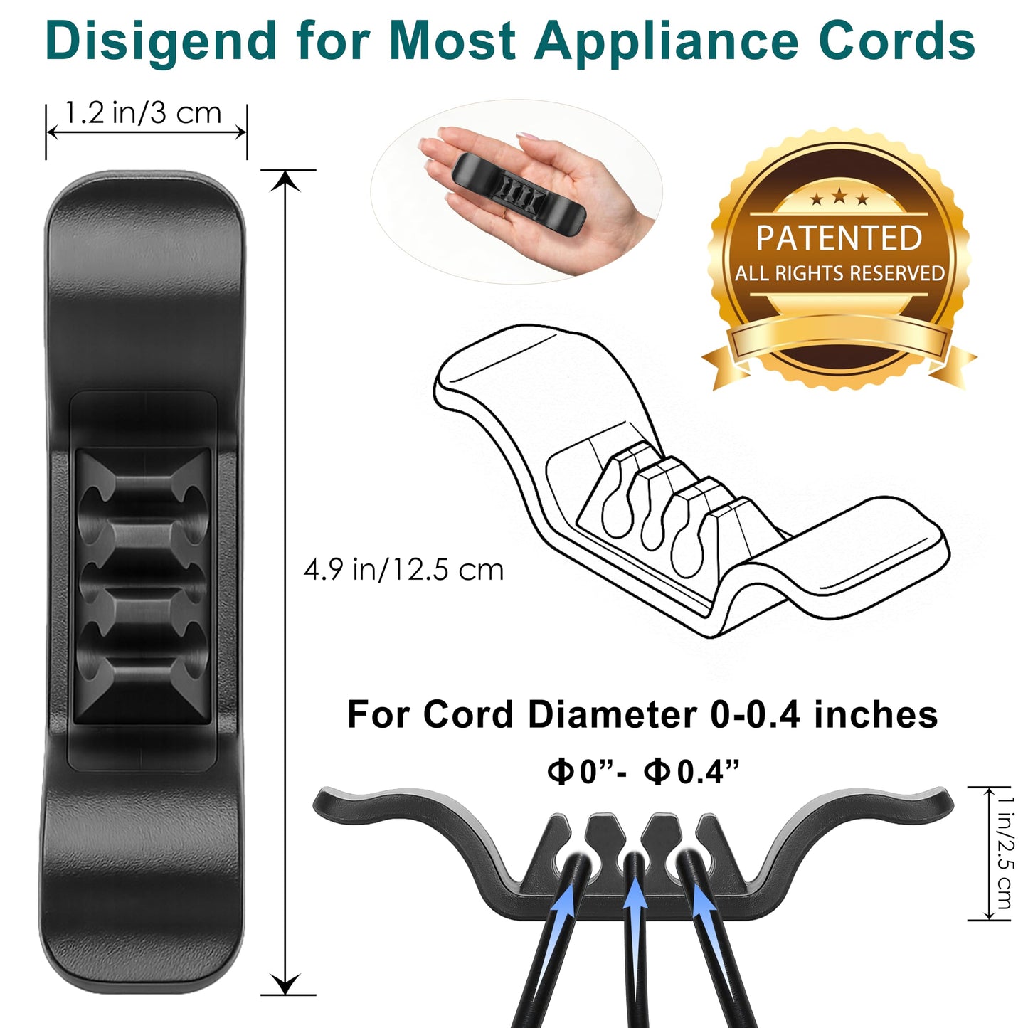 Cord Organizer for Appliance Stick On- Kitchen Appliances Cord Winder, Convenient Cord Wrapper for Mixer, Air Fryers, Juicers, Coffee Machines, Blender, Air Fryers, Black 6Packs WN420