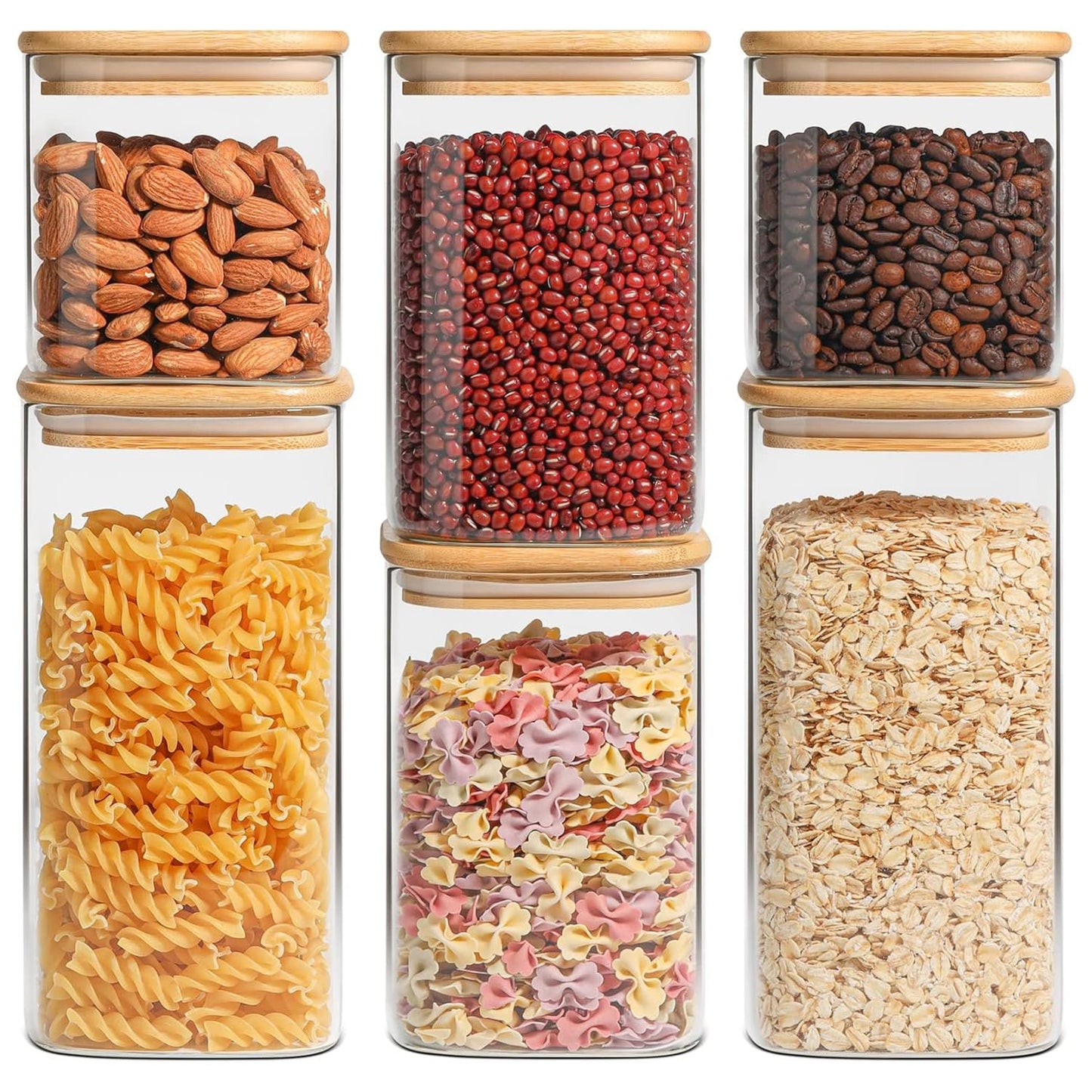 ComSaf 0.6 Qt Glass Food Storage Jars Set of 6, Clear Storage Containers with Airtight Lids, Pantry Organization Jar, Spice Jar, Blooming Tea, Coffee and Sugar Container, Canister Set for Kitchen BST220