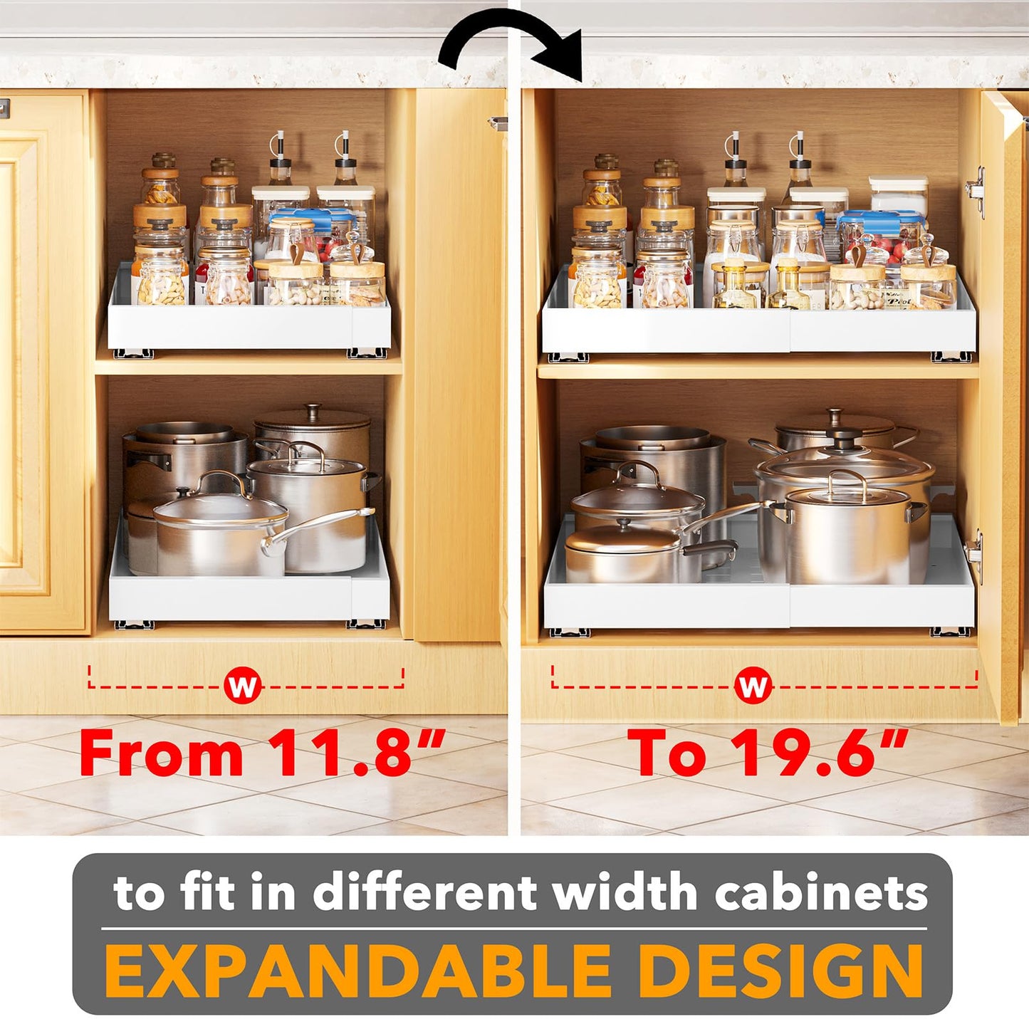 SpaceAid Pull Out Cabinet Organizer, 1 Pack Expandable 11.8"-19.6" (Need to Pull to Wide) N26