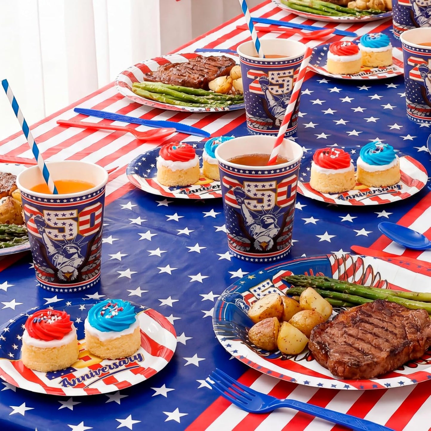 HOWAF 105pcs 4th of July 250 Years of Freedom Tableware Set, Patriotic USA 1776-2026 Anniversary Dinnerware for Independence Day, Fourth of July Party Decor, America 250th Birthday Party Supplies BST326H