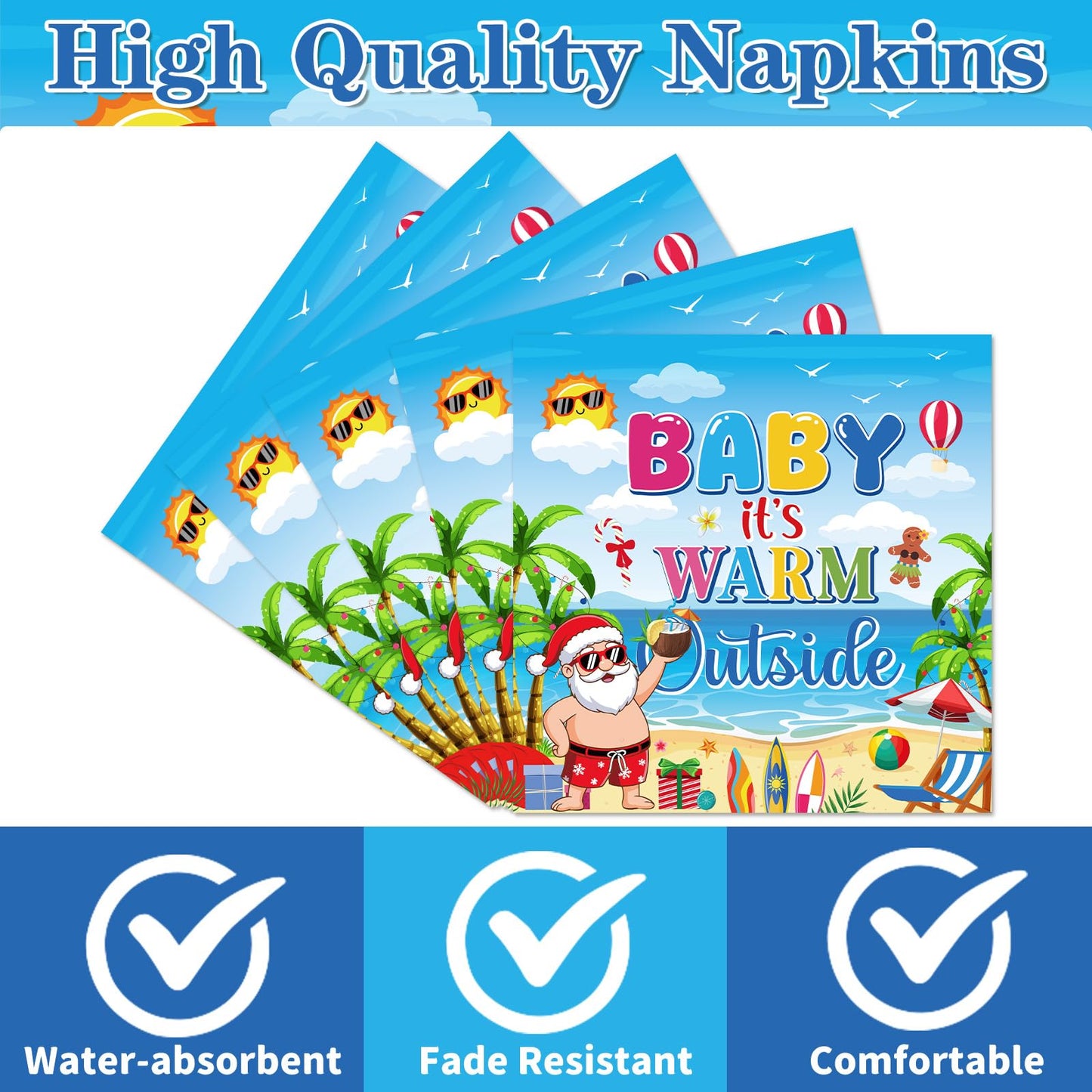 Gameza July Christmas Party Decorations, 50PCS There's Some Hohoho's in July Disposable Paper Napkins Decoration, Summer Xmas Beach Napkins Decor Supplies BST220