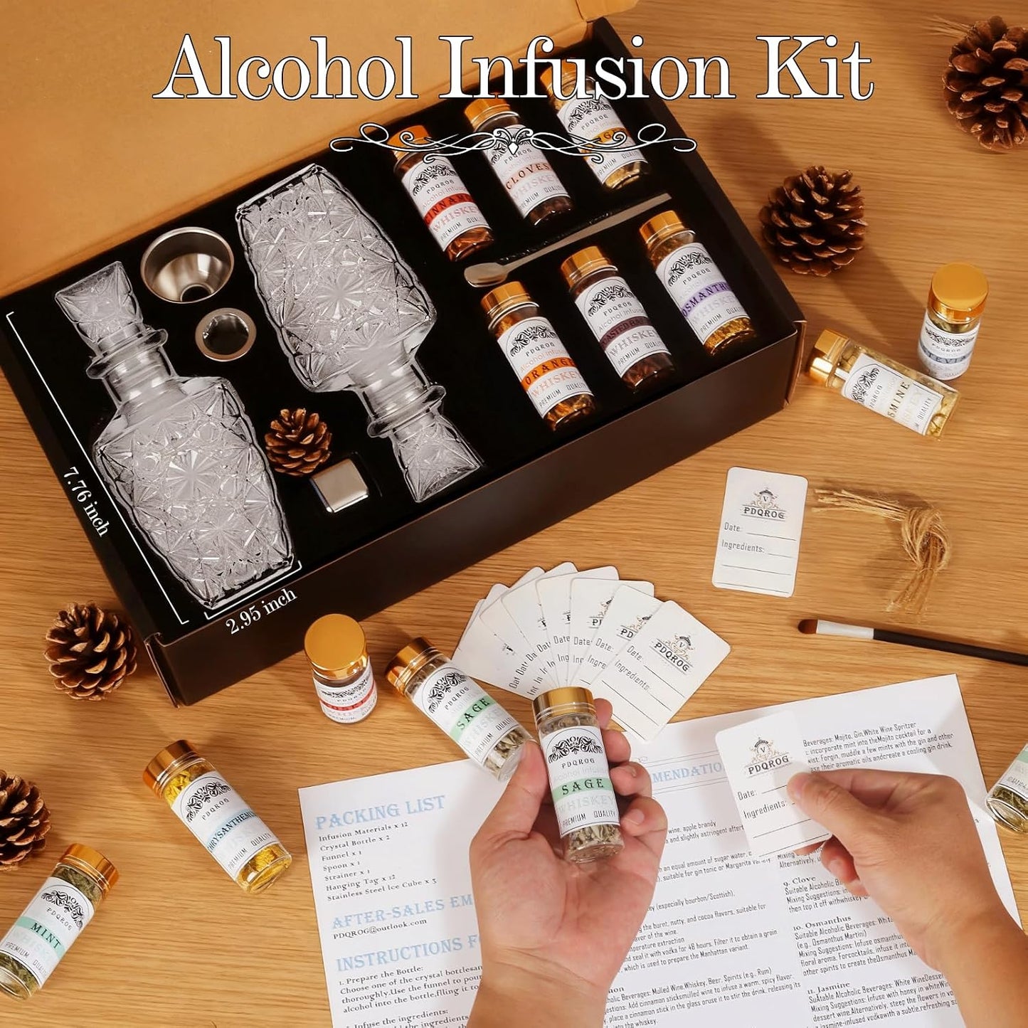 Alcohol Infusion Kit for Infusing Whiskey, Gin, Vodka, Tequila, Rum - DIY Your Own Flavored Spirits with Natural Ingredients - Anniversary, Birthday Gift for Men,Father Day Gifts,Husband WN420