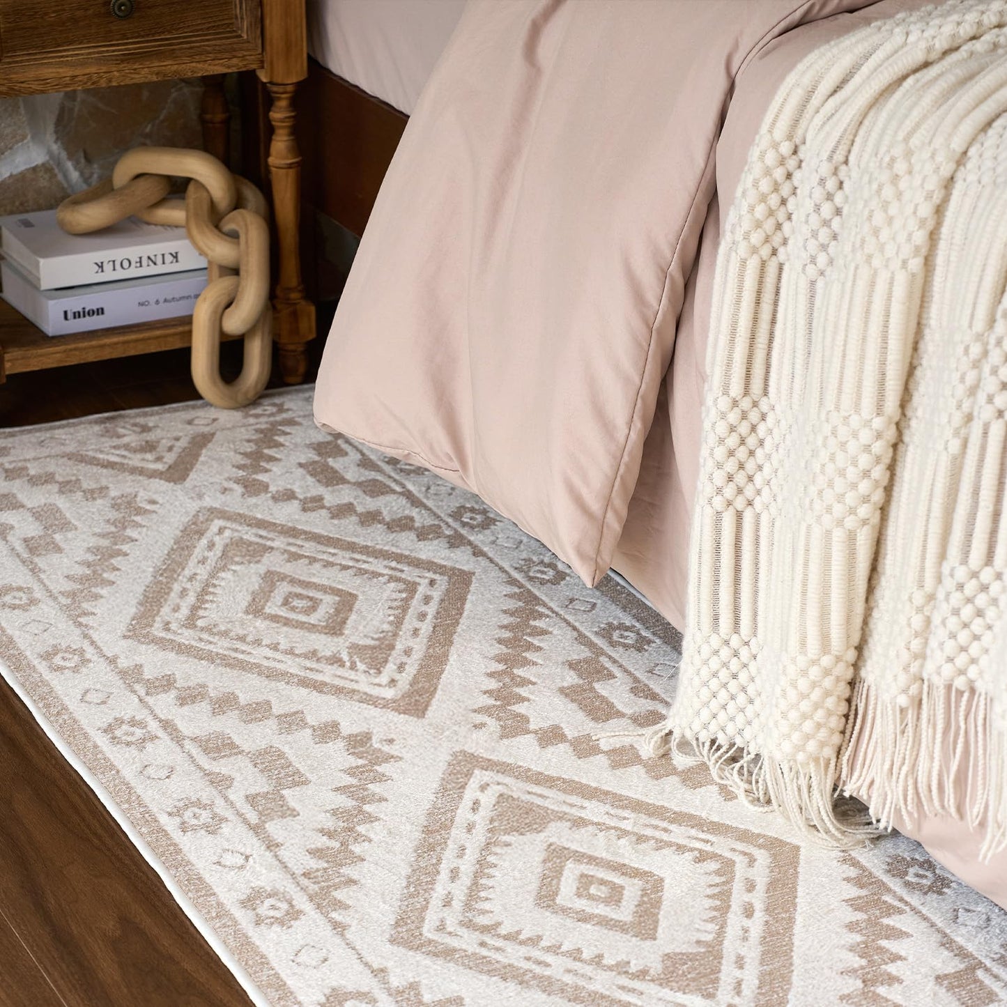Moroccan Washable Area Rug 3x5, Geometric Tribal Decorative Woven Rug, Non-Slip Boho Farmhouse Soft Low-Pile Area Rug for Living Room Bedroom Nursery Dining Table, Dark Brown/White BST326H