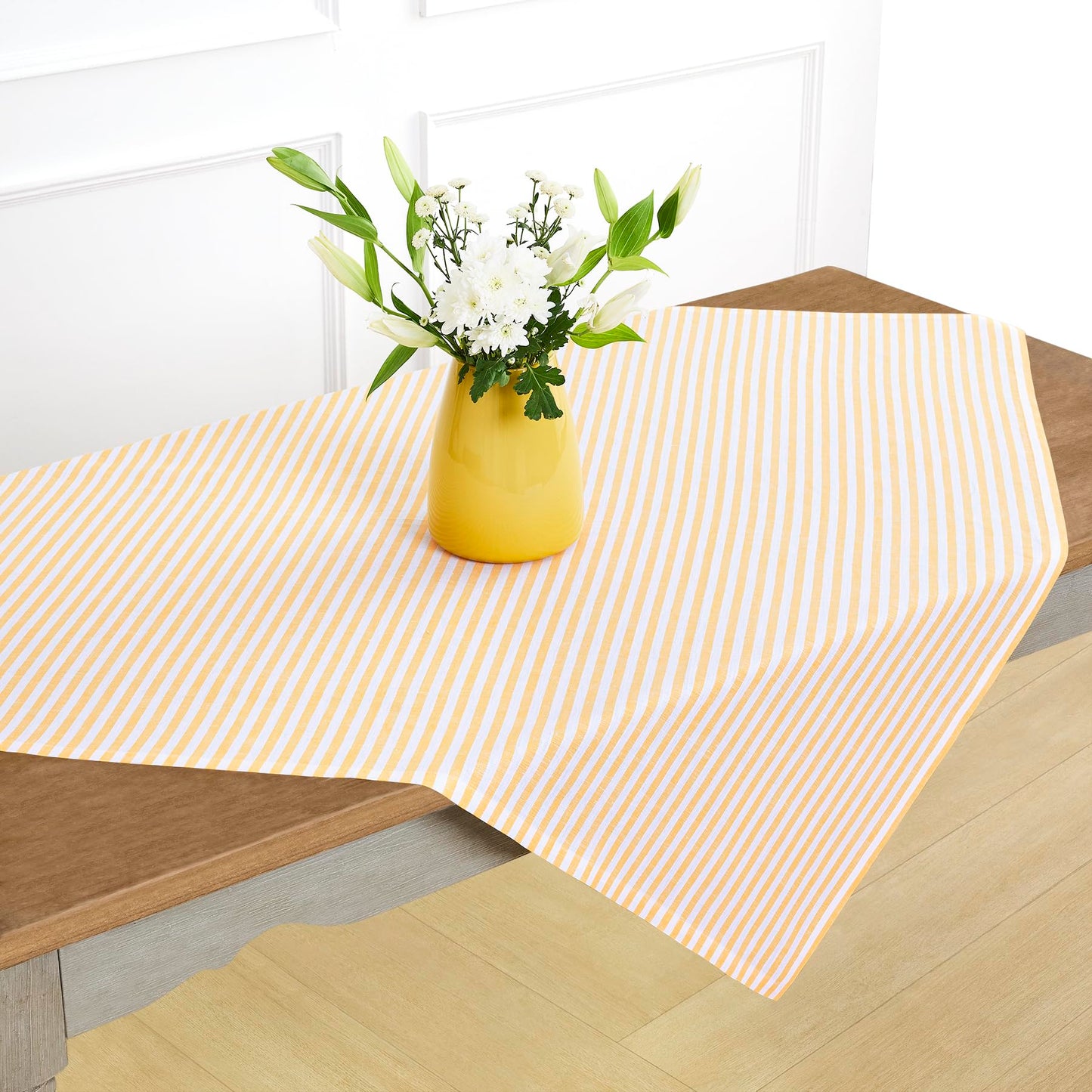 Solino Home 100% Linen Table Cloth, Throw, 52 x 52 in, Coral, Amalfi Stripe | Striped Linen Tablecloth a neat topper for bistro, card and side tables | Coral and White | Pure Linen | OEKO-TEX Certified BST326SOLH