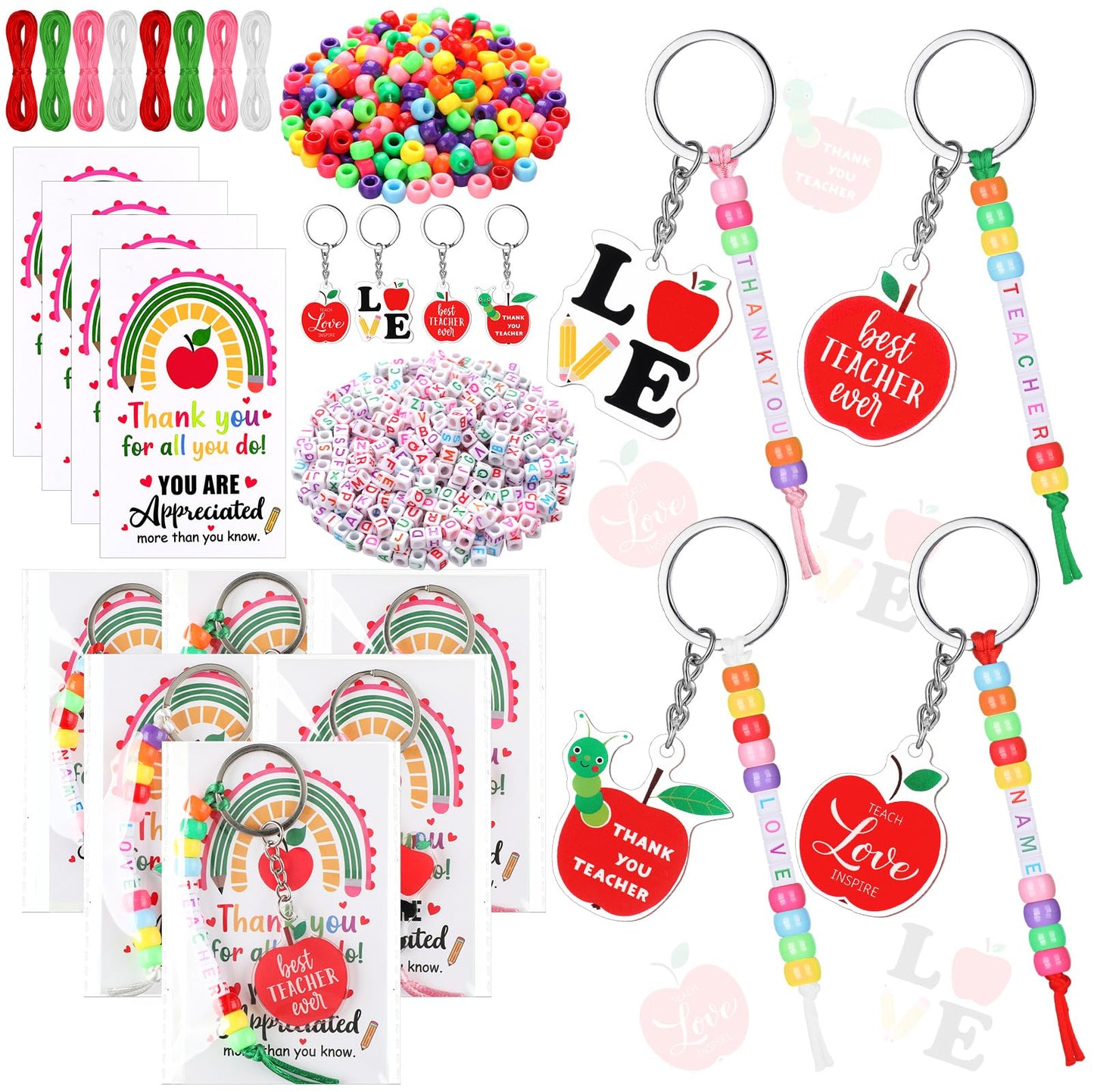 Suncalla 984 Pcs 24 Set Dinosaur Nugget Keychain Making Kit DIY Valentine's Key Chain Crafts Bead Adjustable Letter Beads Cards Strings Kit Gift Backpack Accessories Party Favors(Cute Color) WN420