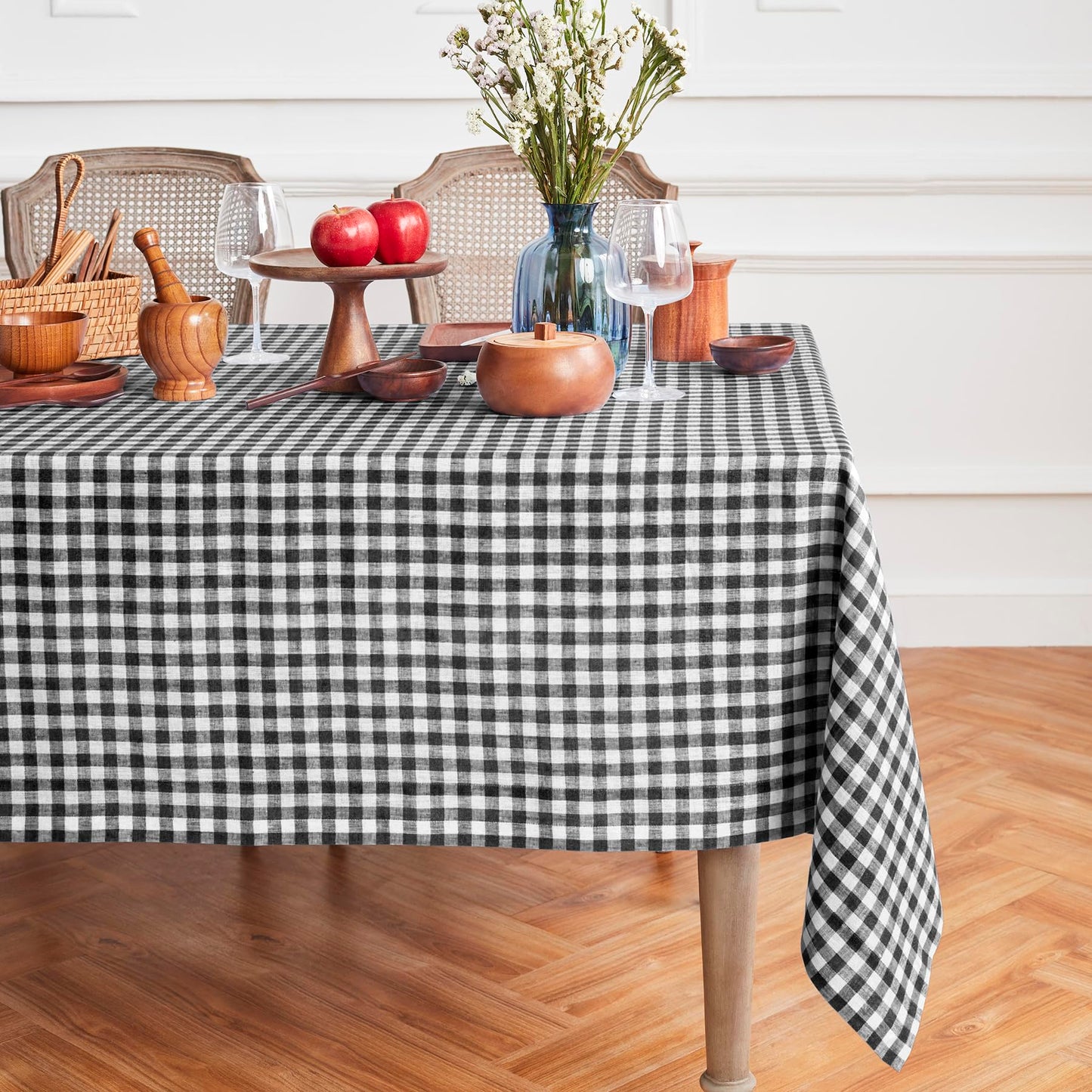 Solino Home 100% Linen Table Cloth, Throw Apricot, Gingham Check 52 x 52 in | Checkered Linen Tablecloth a neat topper for bistro, card and side tables | checkered weave | Pure Linen | OEKO-TEX Certified BST326SOLH