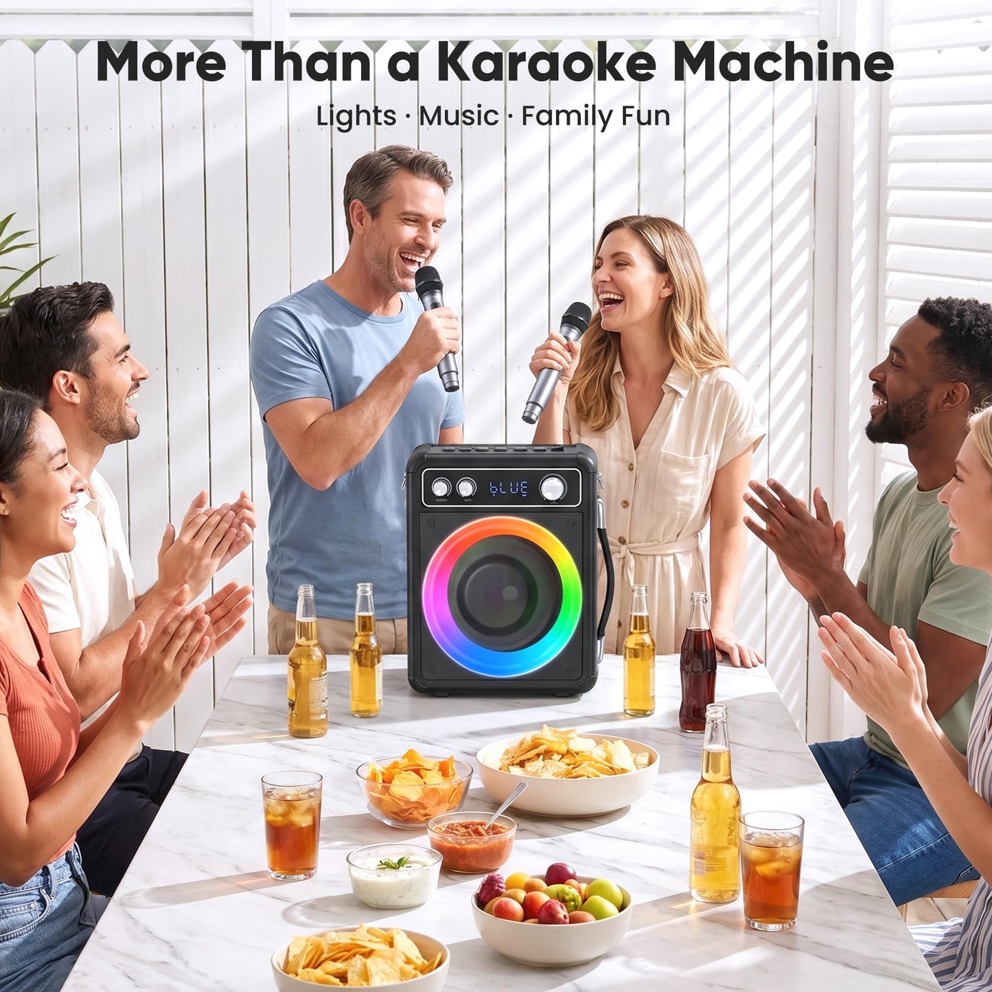 VOSOCO Karaoke Machine with 2 Wireless Microphones, Portable Bluetooth Speaker for Adults Kids, PA Systems Support TWS Echo Adjust TF USB AUX for Home Party Outdoor Travel